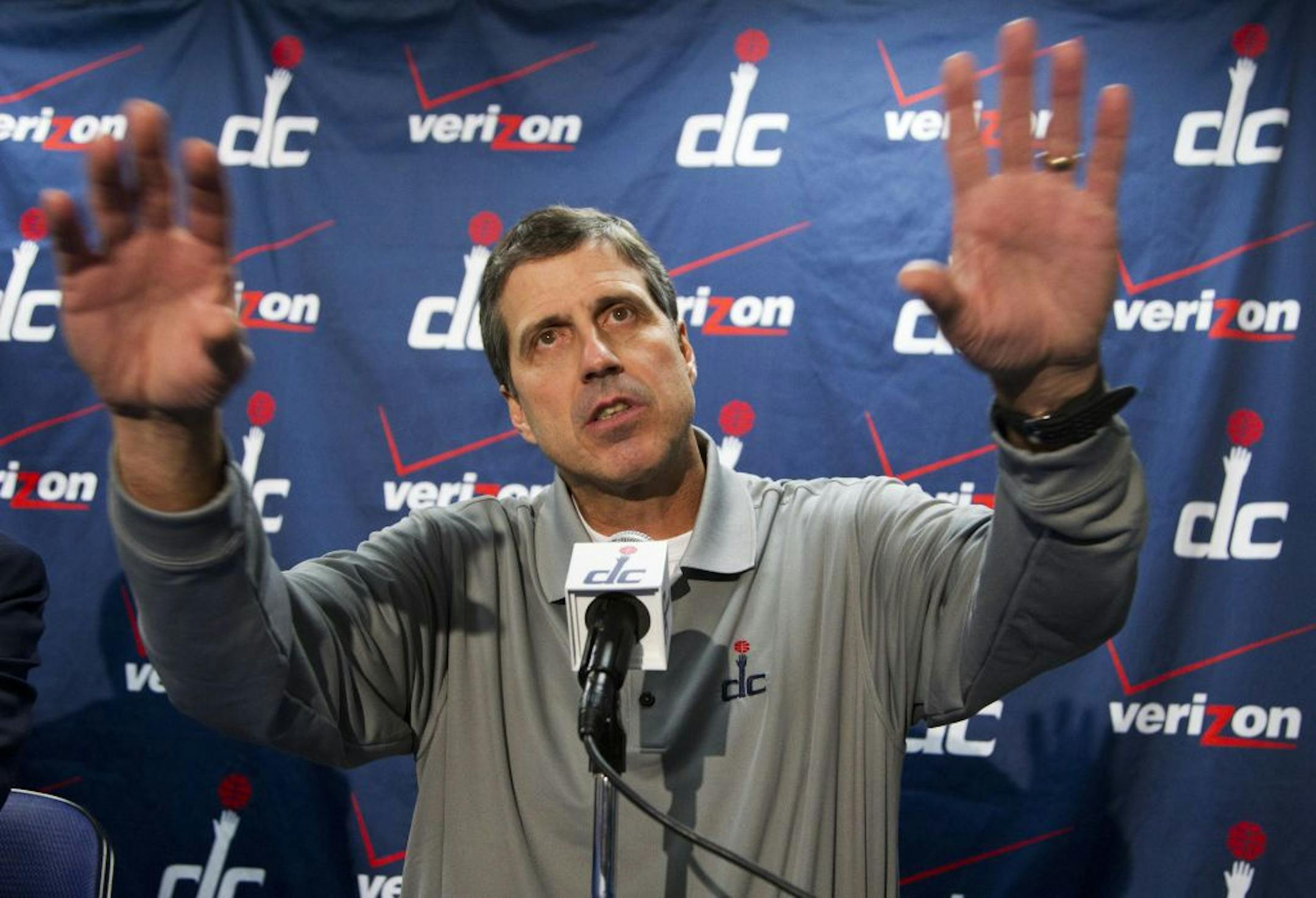 Washington Wizards coach Randy Wittman speaks to reporters during an NBA basketball news conference in Washington, Tuesday, Jan. 24, 2012. Wittman replaced Flip Saunders who is now the Timberwolves' president of basketball operations.