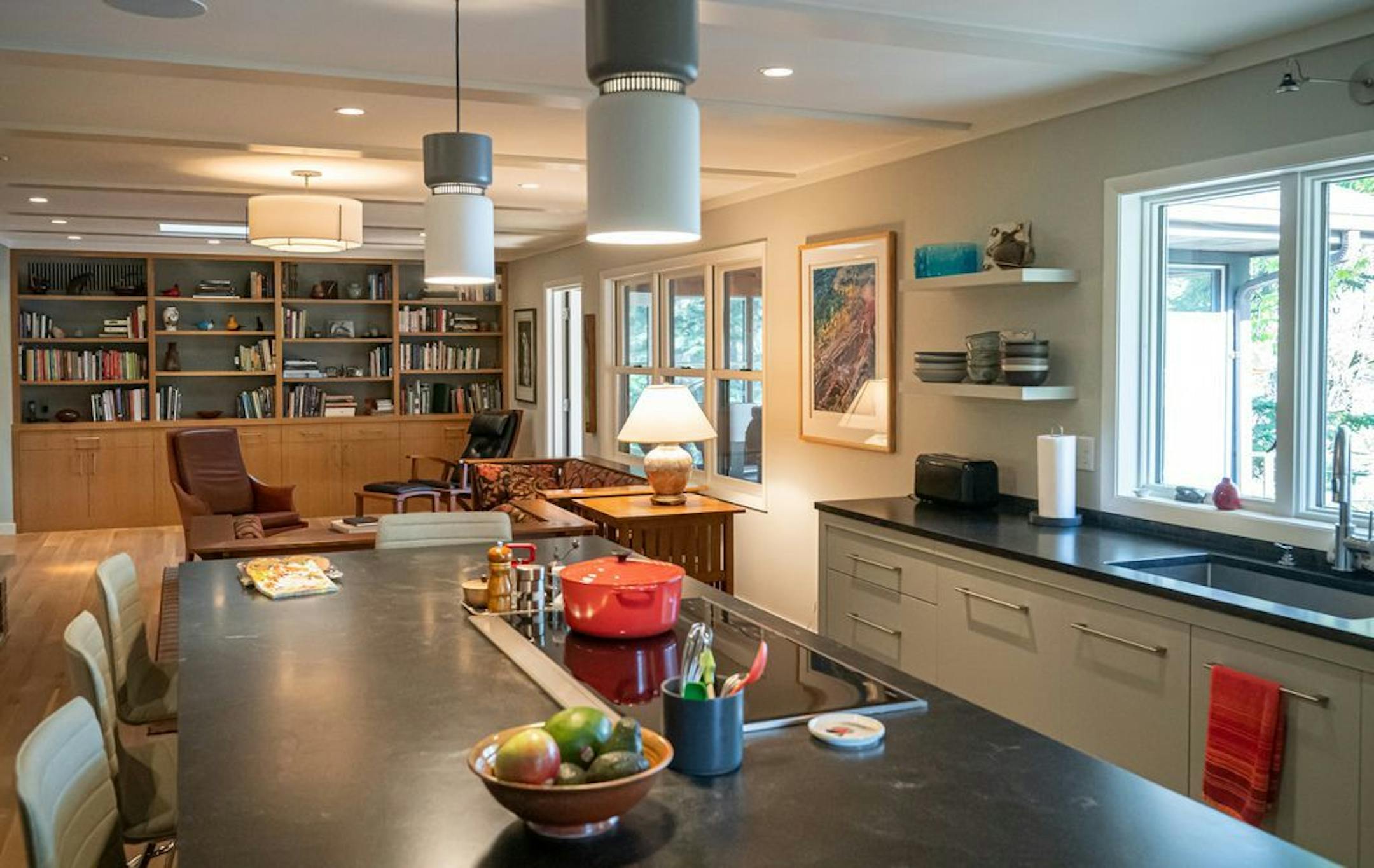 The new kitchen is now open to the family room.