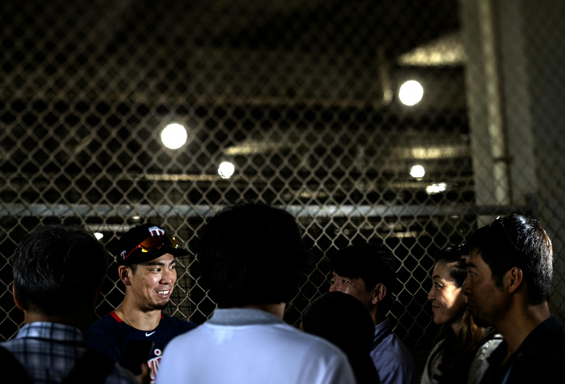 Minnesota Twins pitcher Kenta Maeda spoke with the Japanese press after practice.