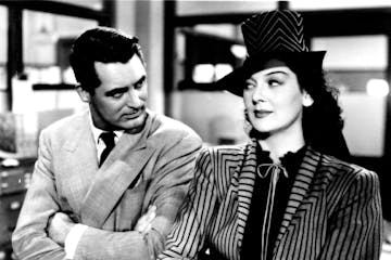 Cary Grant and Rosalind Russell star in "His Girl Friday."