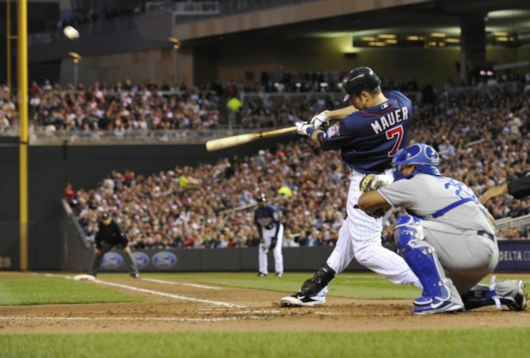 Joe Mauer drove in Alexi Casilla in the third inning Tuesday with a sacrifice fly. For all of Mauer's struggles at the plate to start the season, his .235 batting average is third among the nine Twins with 19 or more at-bats.