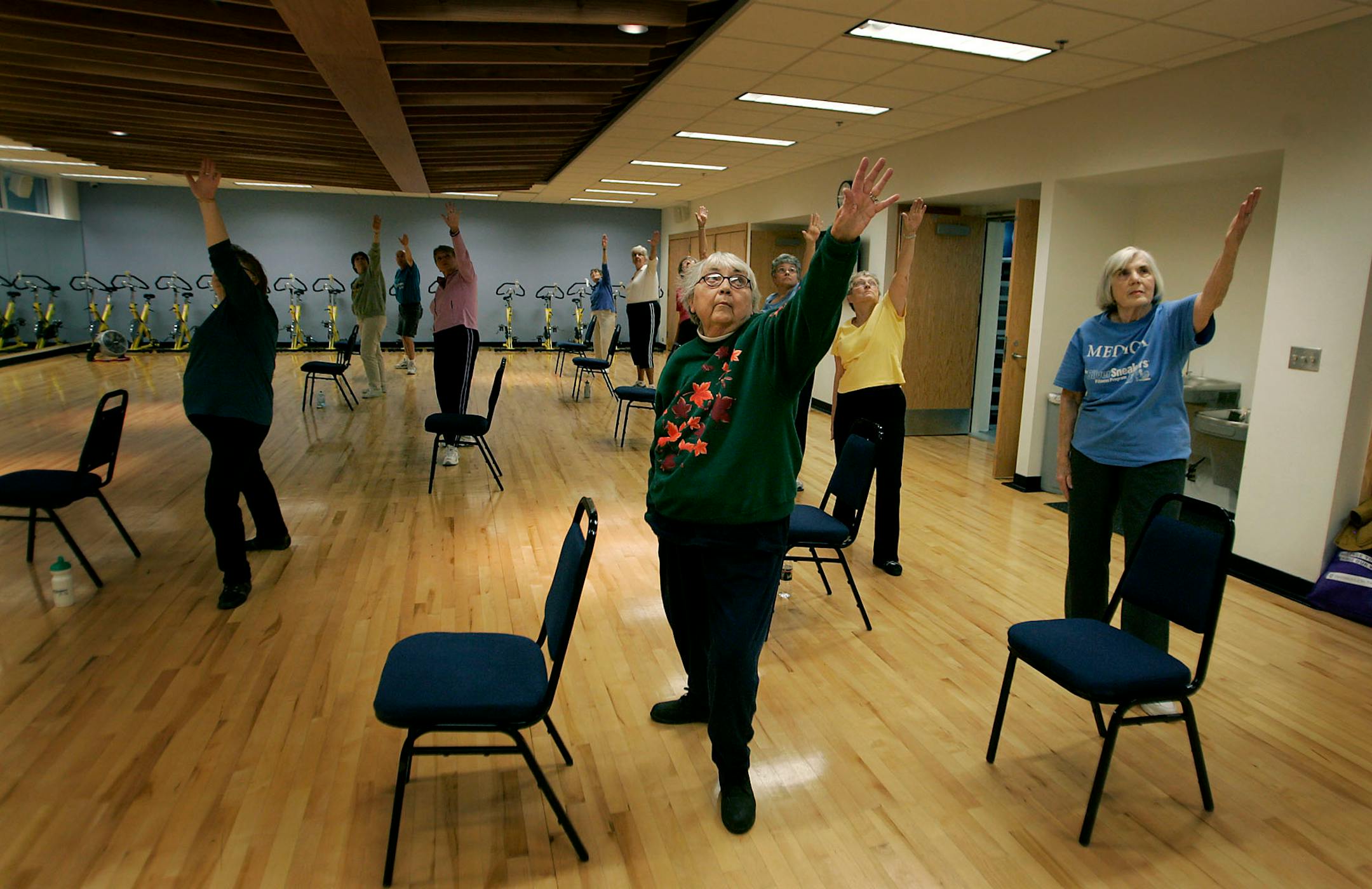 ELIZABETH FLORES� eflores@startribune.com November 6, 008 - Chaska, MN - Retired High School teacher Barbara Colhapp, 73, of Chaska, participated in a yoga class for seniors at the Chaska Community Center. Carver County has been designated as one of the best places for seniors in the country by "Money Magazine." The magazine said one of the reasons is that the county promotes healthy living and lifestyles for its population.