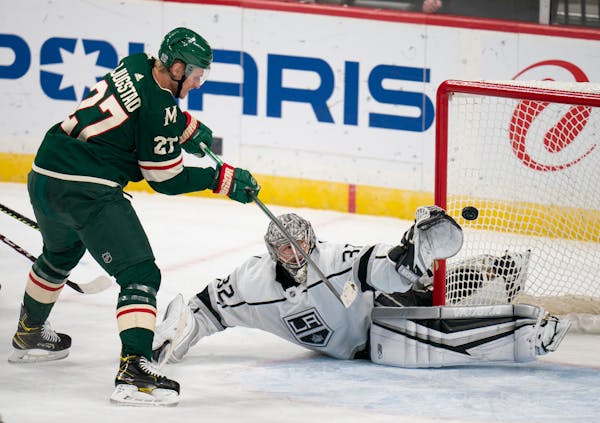 Wild center Nick Bjugstad  lifted the puck over Kings goaltender Jonathan Quick for a second-period goal.