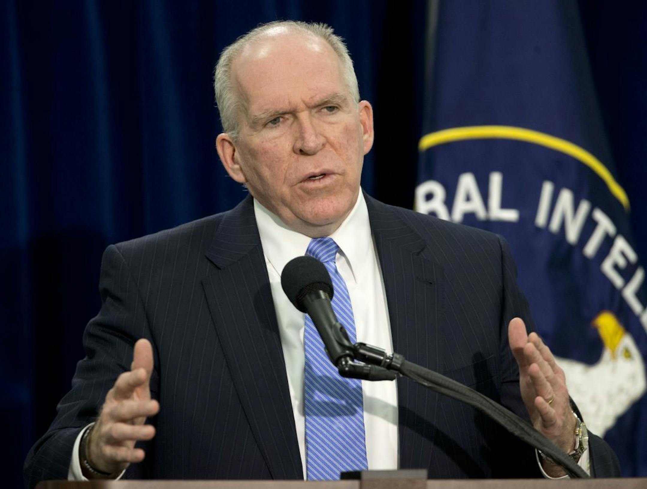 CIA Director John Brennan speaks during a news conference at CIA headquarters in Langley, Va., Thursday, Dec. 11, 2014. Brennan defending his agency from accusations in a Senate report that it used inhumane interrogation techniques against terrorist suspect with no security benefits to the nation.