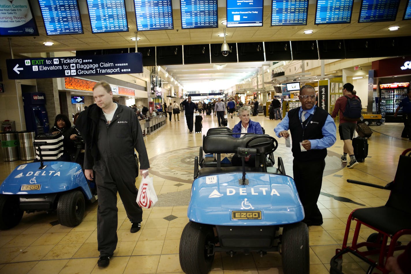 Carts and other traffic are tough on carpet and tile at the Minneapolis-St. Paul International Airport Terminal 1 mall. Richard Tsong-Taatarii/Richard.tsong-taatarii@startribune.com