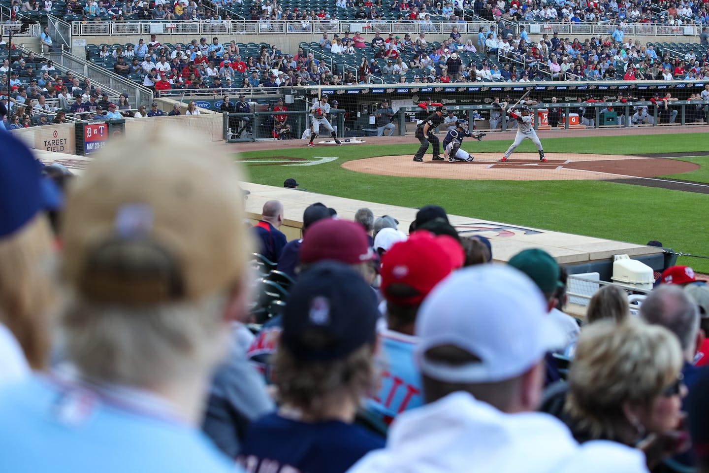 Fans watch an at-bat by Jose Ramirez (11) of the Cleveland Guardians in the first inning against the Minnesota Twins at Target Field on Saturday, May 14, 2022, in Minneapolis. (David Berding/Getty Images/TNS) ORG XMIT: 47981666W