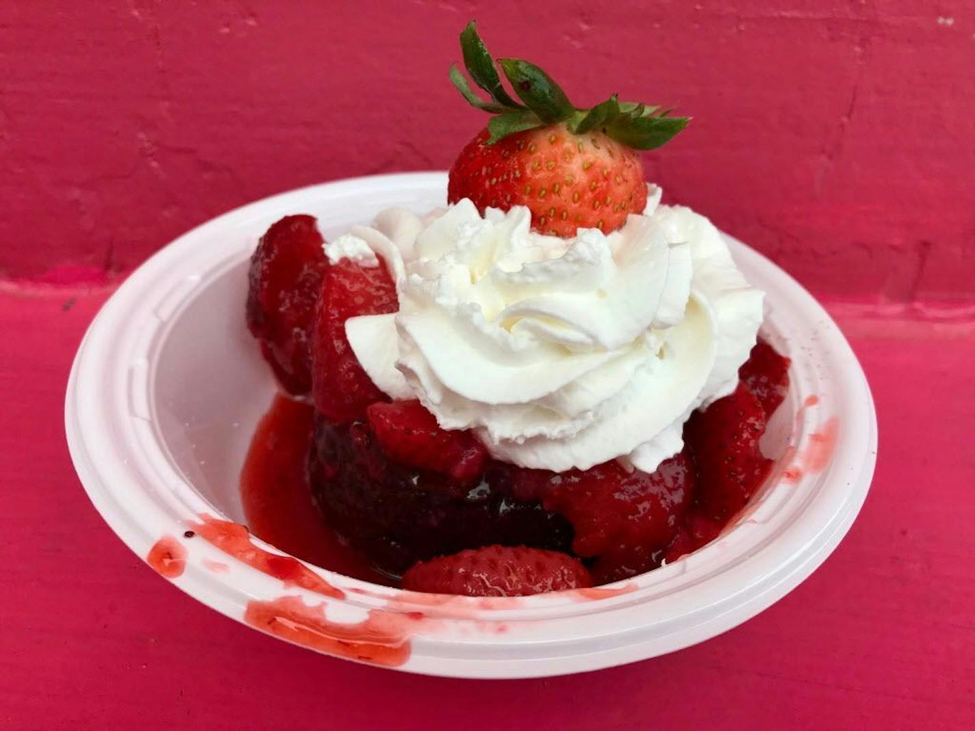 Triple Chocolate Strawberry Shortcake, The Strawberry Patch, Liggett/Judson, $6. For chocolate cake with chocolate chips and a fudge-like topping, it's doesn't radiate "chocolate." The berries are delicious. Photo by Rick Nelson New food at the Minnesota State Fair 2018