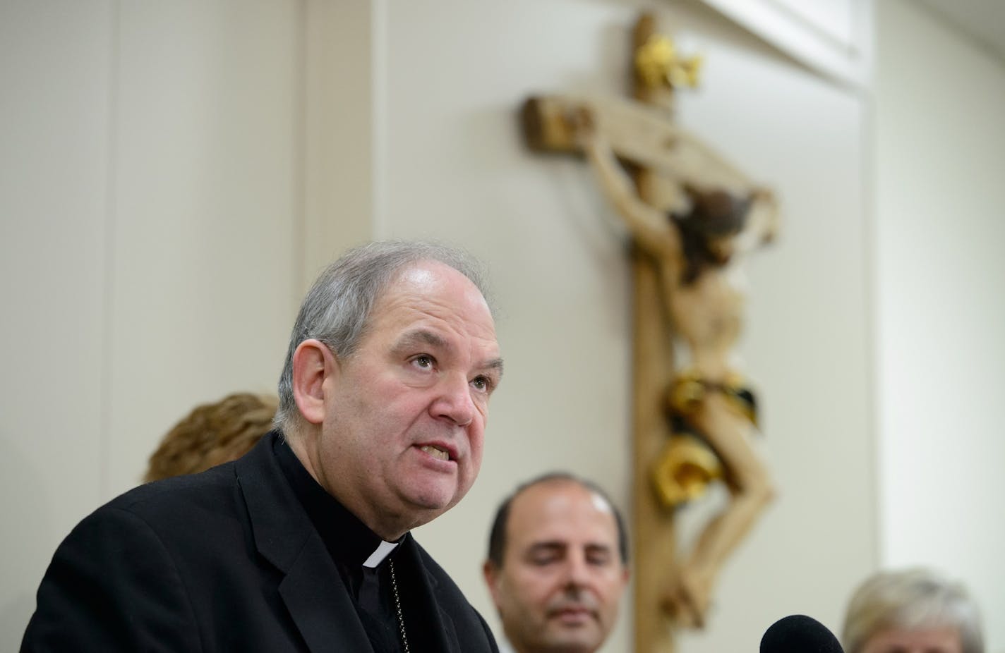 Archbishop Bernard Hebda spoke about the agreement and left the news conference without taking questions.