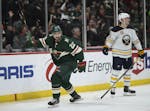 Wild right wing Nino Niederreiter celebrated his hat trick in the second period against Buffalo last week.