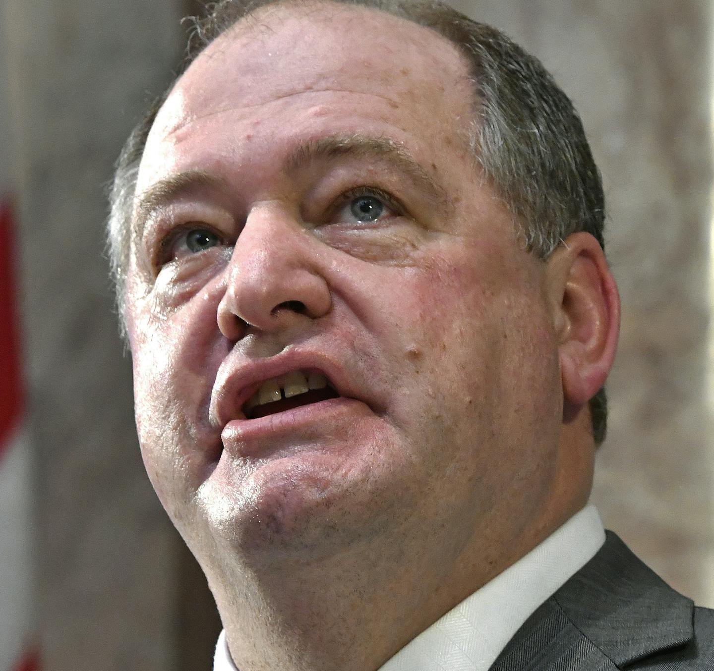 FILE - In this Jan. 3, 2017 file photo, Jeff Hoover looks up to the cheers from the gallery following his swearing in Frankfort, Ky. Hoover stepped down as speaker after news surfaced that the Republican had settled a sexual harassment claim from a GOP caucus staffer. Hoover denied the harassment allegation but said he sent consensual yet inappropriate text messages. He remains in the Legislature. (AP Photo/Timothy D. Easley, File)