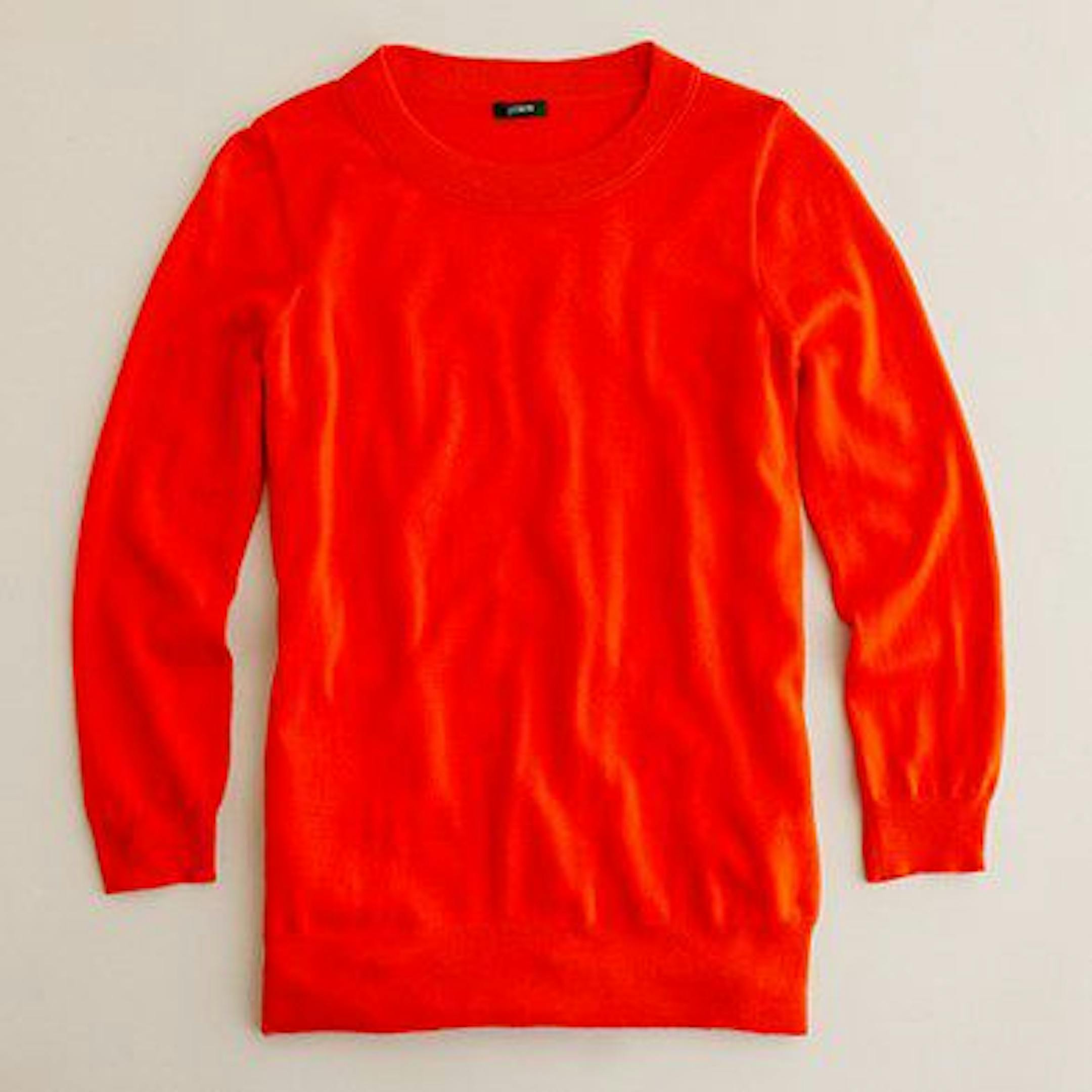 Crewneck merino sweater in vibrant flame, $70, from J.Crew.