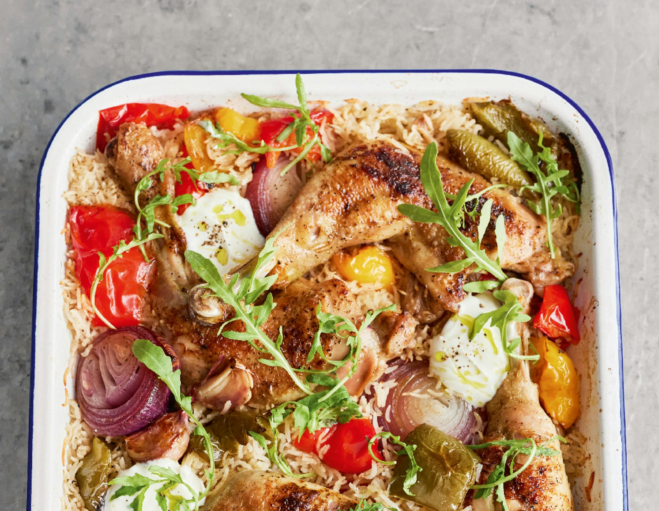 Cajun Chicken Traybake is a one-pan meal that's easy yet filling. From "One," by Jamie Oliver. Photo: Richard Clatworthy