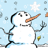 An illustration of a snowman with falling leaves.
