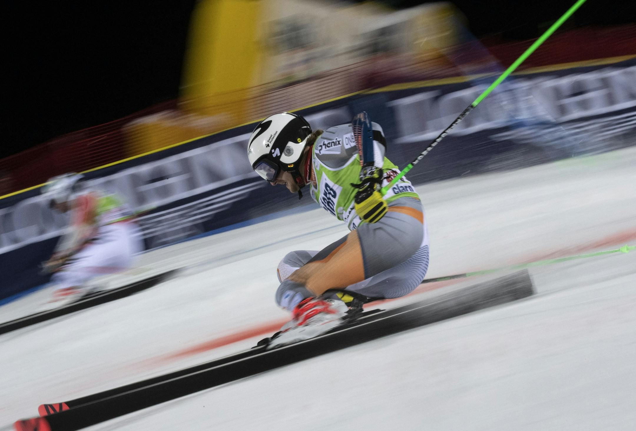 Norway's Rasmus Windingstad competes alongside Germany's Stefan Luitz on his way to win an alpine ski, men's World Cup parallel giant slalom, in Alta Badia, Italy, Monday, Dec. 23, 2019. (AP Photo/Gabriele Facciotti)