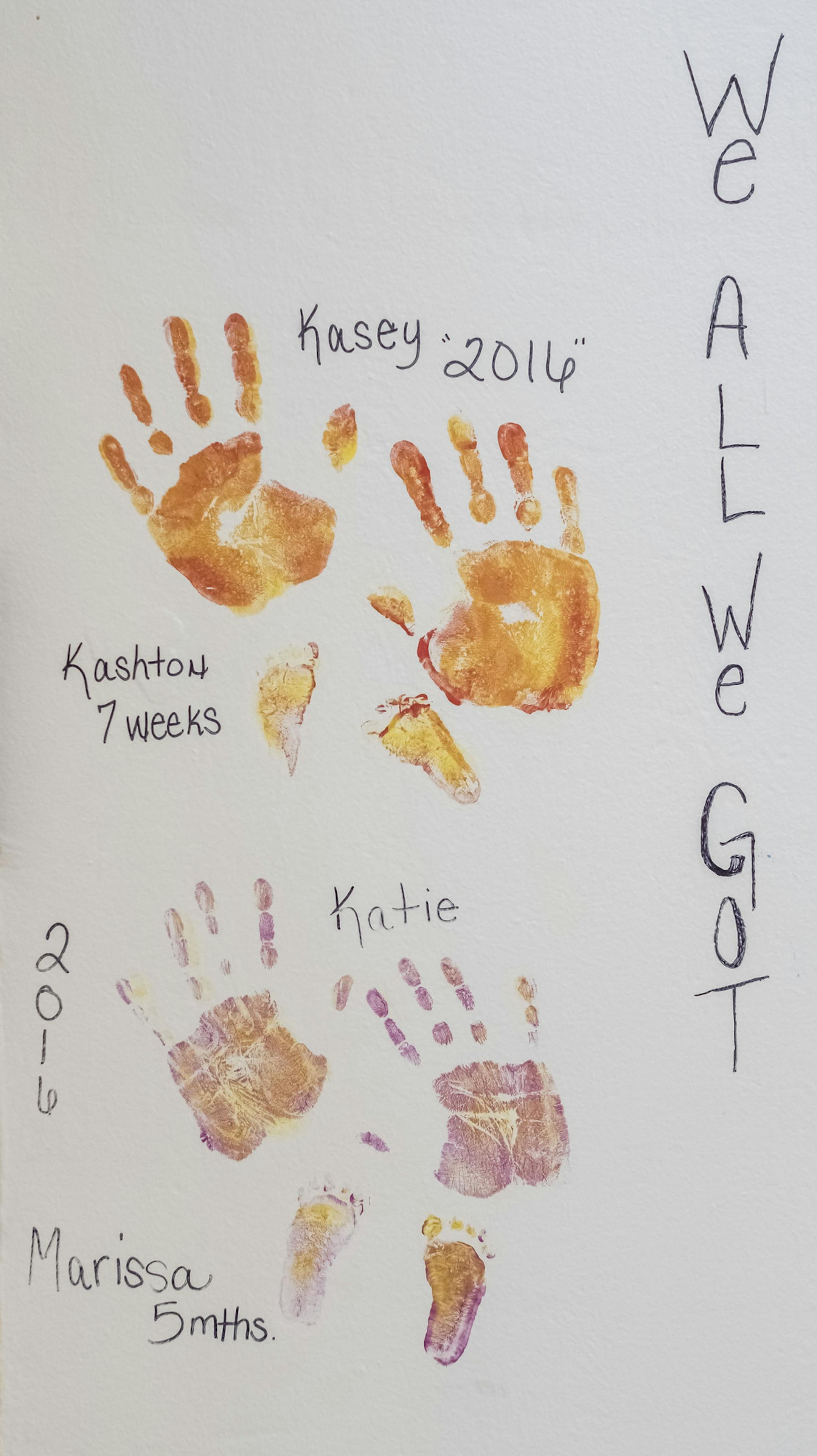 The handprints of incarcerated mothers and their child's footprints adorn the walls at Decatur Correctional Center in Decatur, Ill., on April 9, 2018. MUST CREDIT: photo for The Washington Post by Whitney Curtis.