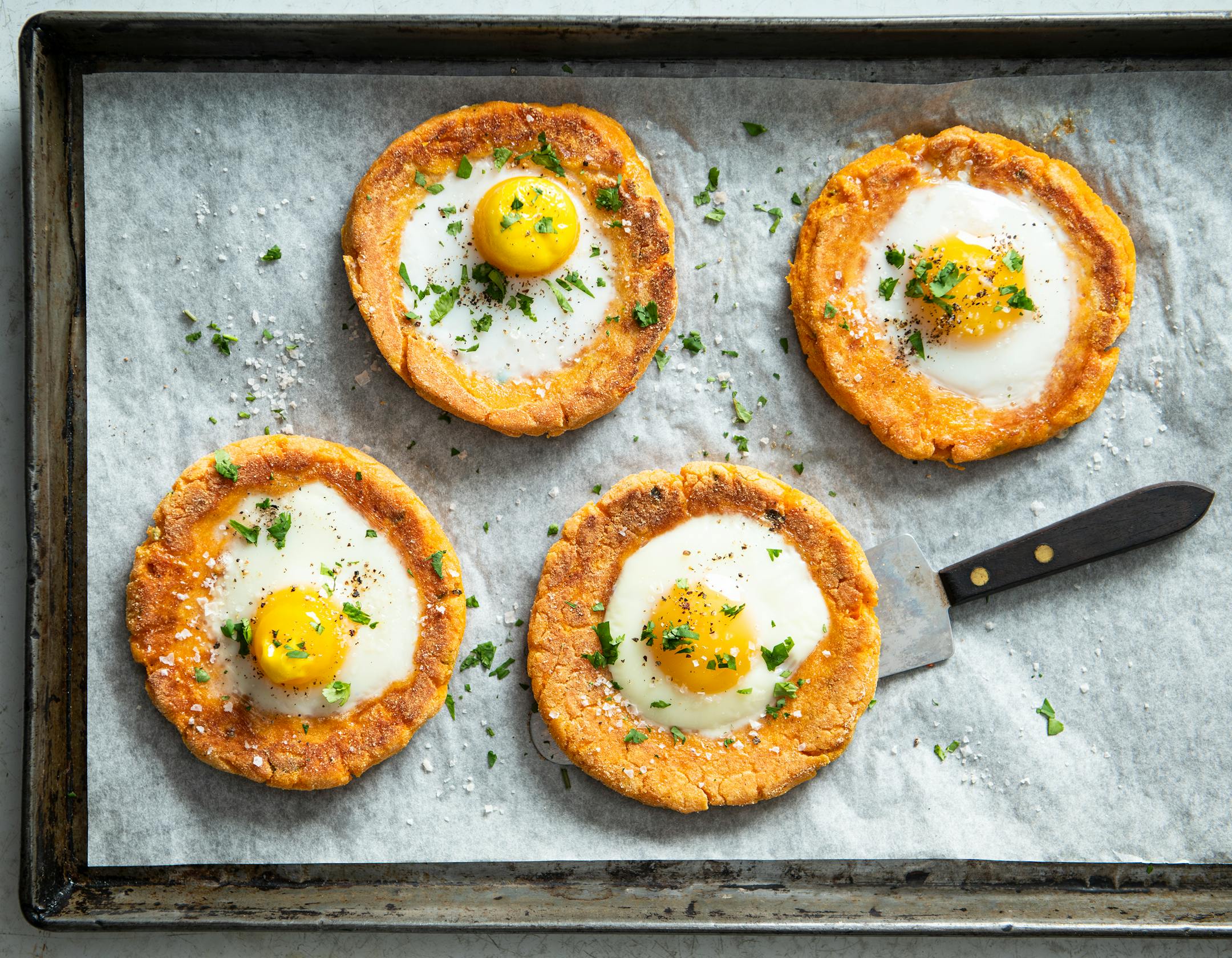 Sweet potatoes form the base of these pancakes served with sunny fried eggs. Recipe by Beth Dooley, photo by Mette Nielsen, Special to the Star Tribune