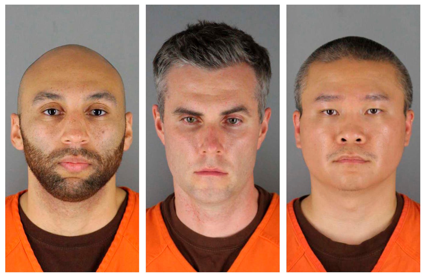 FILE - This combination of photos provided by the Hennepin County Sheriff's Office in Minnesota on Wednesday, June 3, 2020, shows from left, former Minneapolis police officers J. Alexander Kueng, Thomas Lane and Tou Thao. The three former Minneapolis police officers charged with federal civil rights violations in George Floyd's death will go on trial Jan. 20, 2022. The trial date was given Thursday, Jan. 6, 2022, in a docket filing, with proceedings to be held in St. Paul. (Hennepin County Sheriff's Office via AP File)