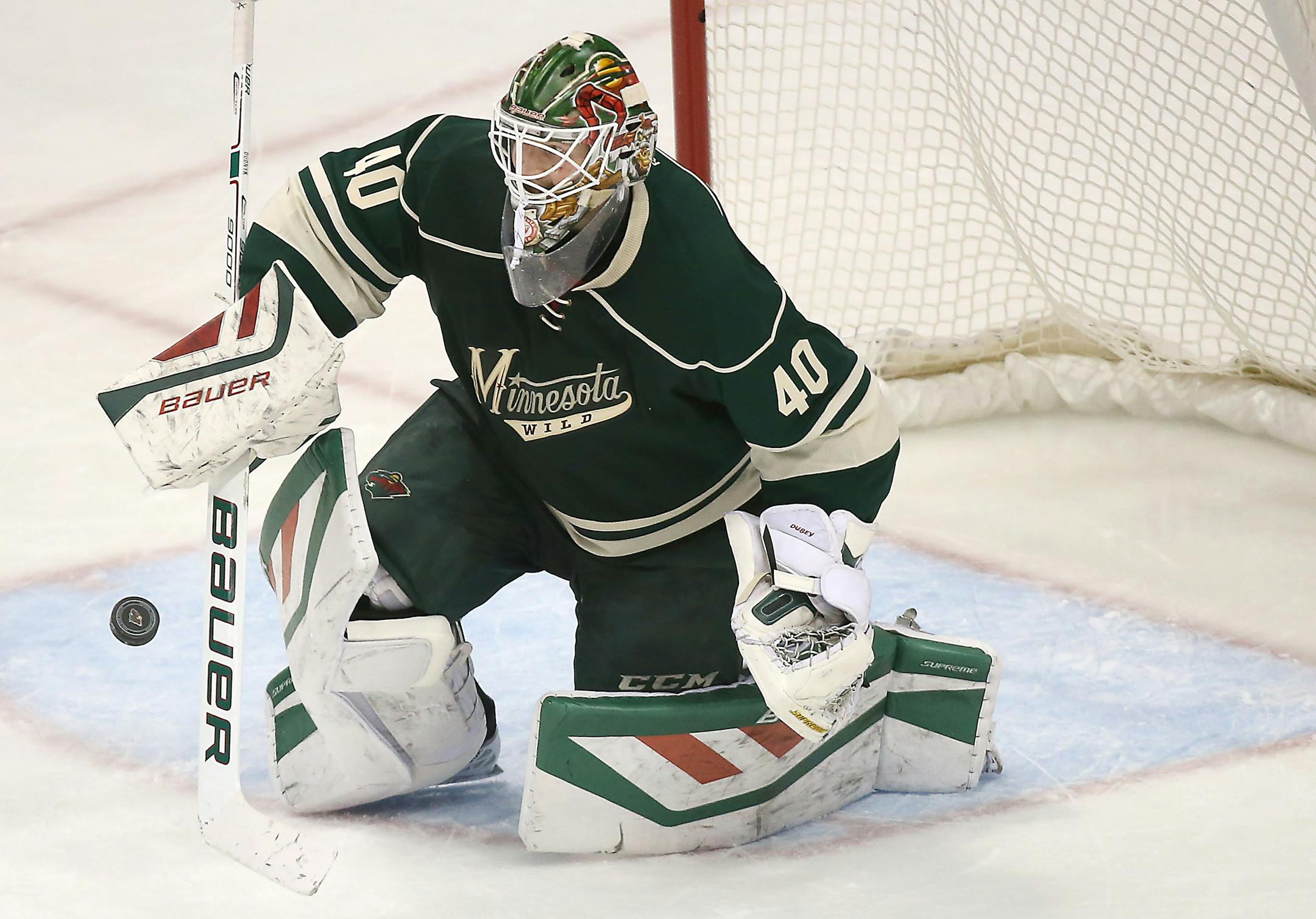 Devan Dubnyk made a save in the third period against the New York Rangers