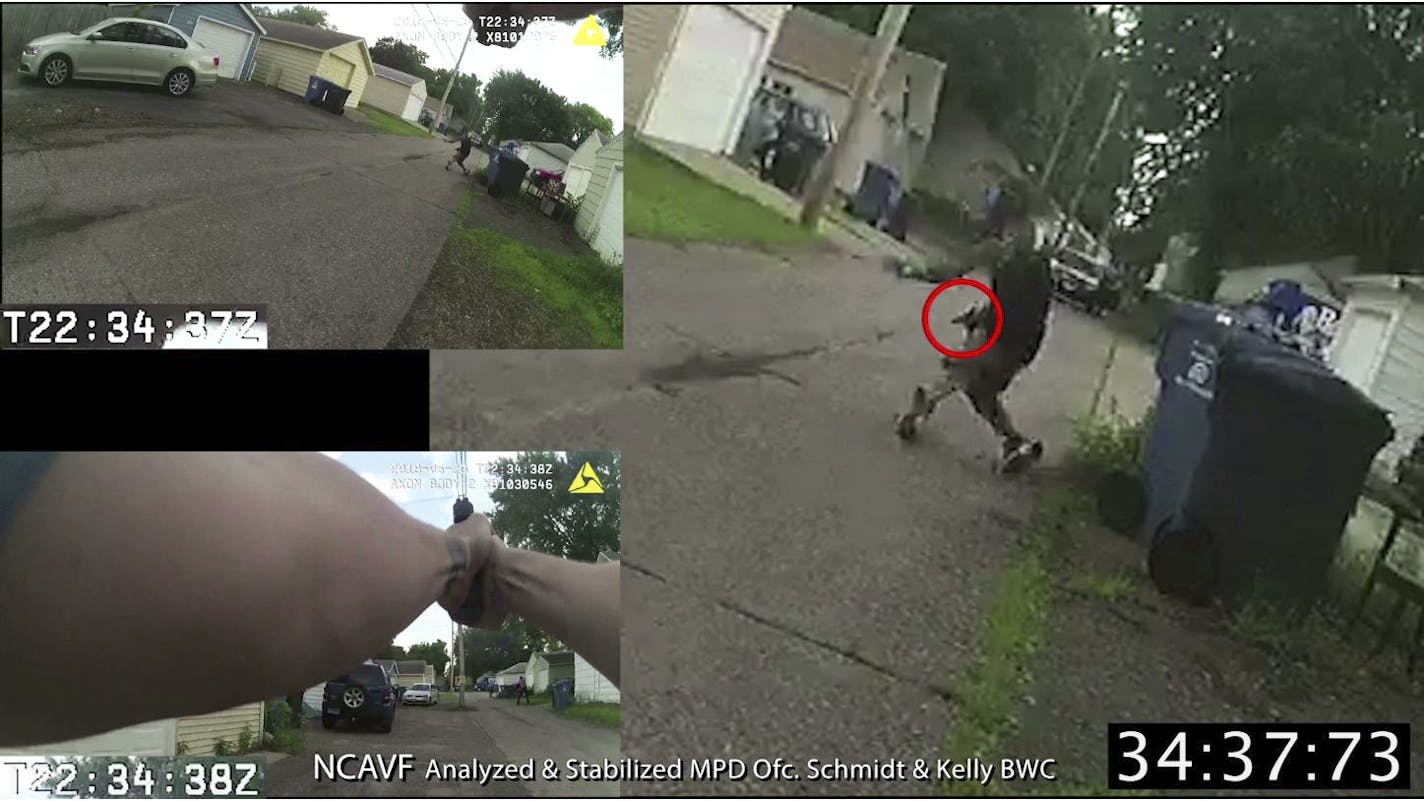 A still frame from a composite video produced for the Minnesota Bureau of Criminal Apprehension (BCA) by the National Center for Audio & Video Forensics in Beverly Hills, California, released Sunday evening, July 29, 2018. The stabilized and analyzed video was not produced by the MPD. It was produced by the National Center for Audio & Video Forensics in Beverly Hills, California, as contracted by the Minnesota Bureau of Criminal Apprehension (BCA), and provided to the City of Minneapolis by the