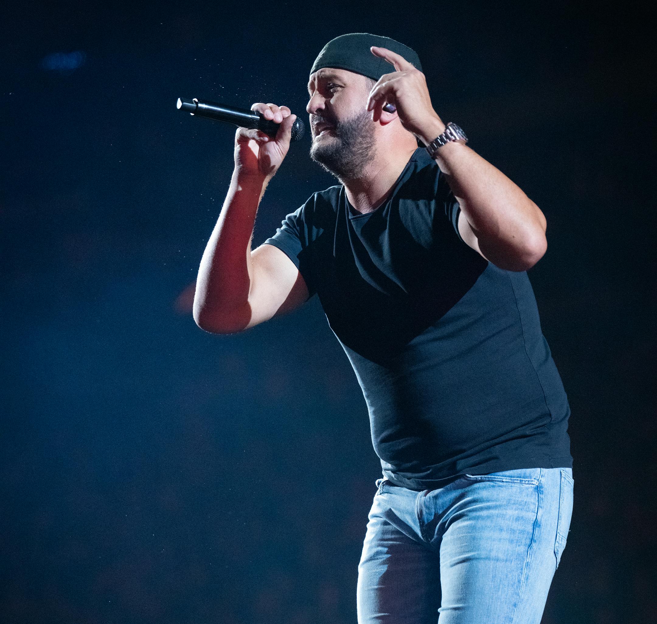 Luke Bryan performs at the Xcel Energy Center in St. Paul, Minn., on Saturday, Oct. 14, 2023.