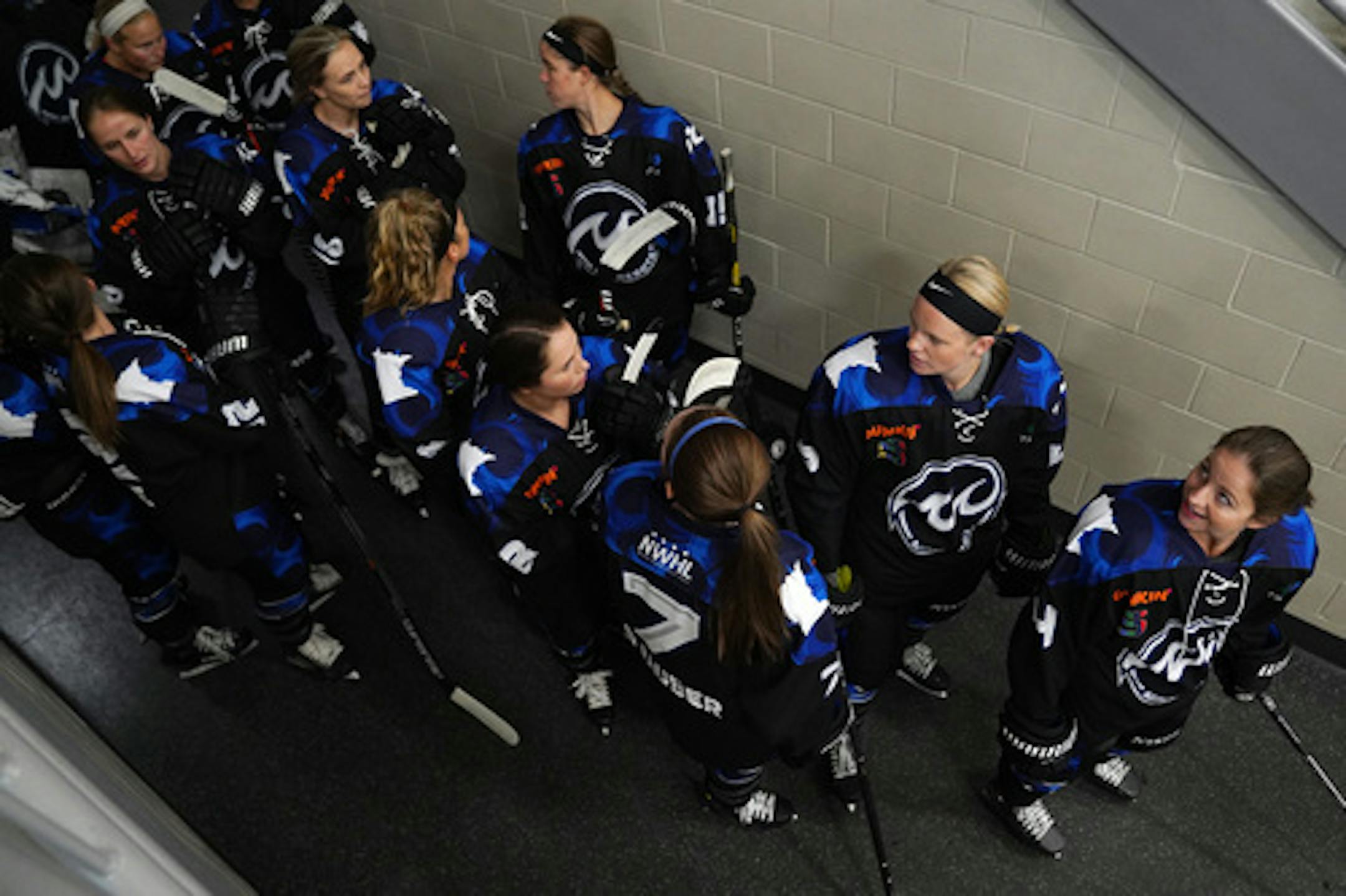Whitecaps players waited to take the ice ahead of Saturday's game against the Metropolitan Riveters. ] ANTHONY SOUFFLE • anthony.souffle@startribune.com