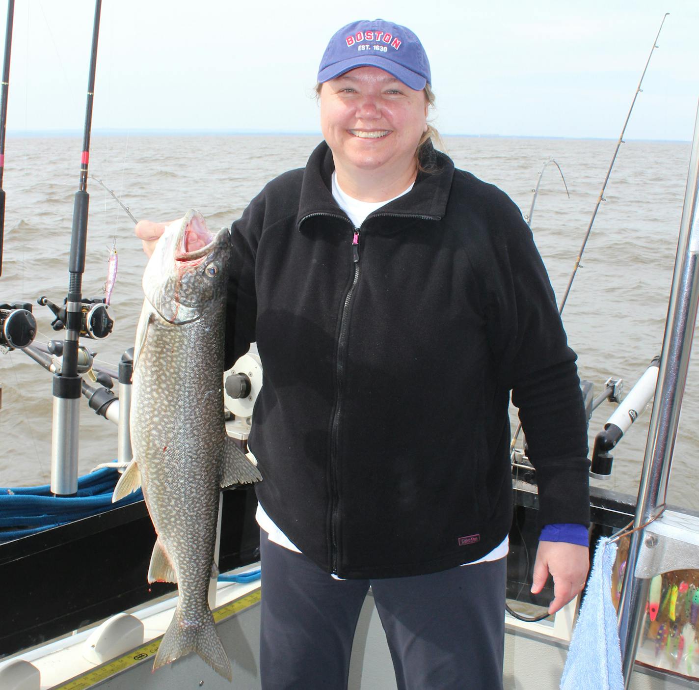 Wendy Mowry of Rosemount caught this 28-inch trout on Lake Superior on May 23. Mowry was with a local charter, which was trolling about 20 minutes from the Duluth Harbor when she hooked the fish. She landed it several minutes later.