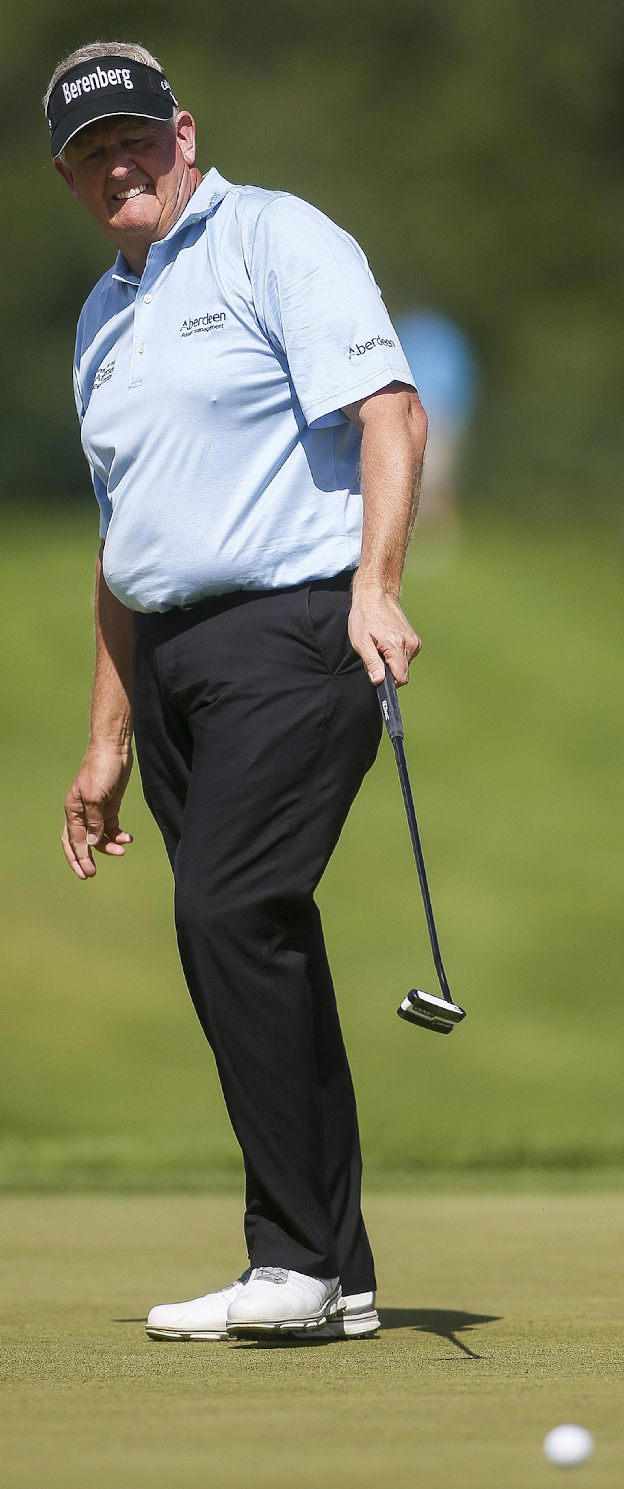Colin Montgomerie watches a birdie put. ] Timothy Nwachukwu &#x2022; timothy.nwachukwu@startribune.com Round two action of the 2016 3M Championship at Tournament Players Club on Saturday, August 6, 2016 in Blaine, Minnesota. MIguel Angel Jimenez placed himself atop the leaderboard with a one shot lead over Kevin Sutherland going into Sunday.