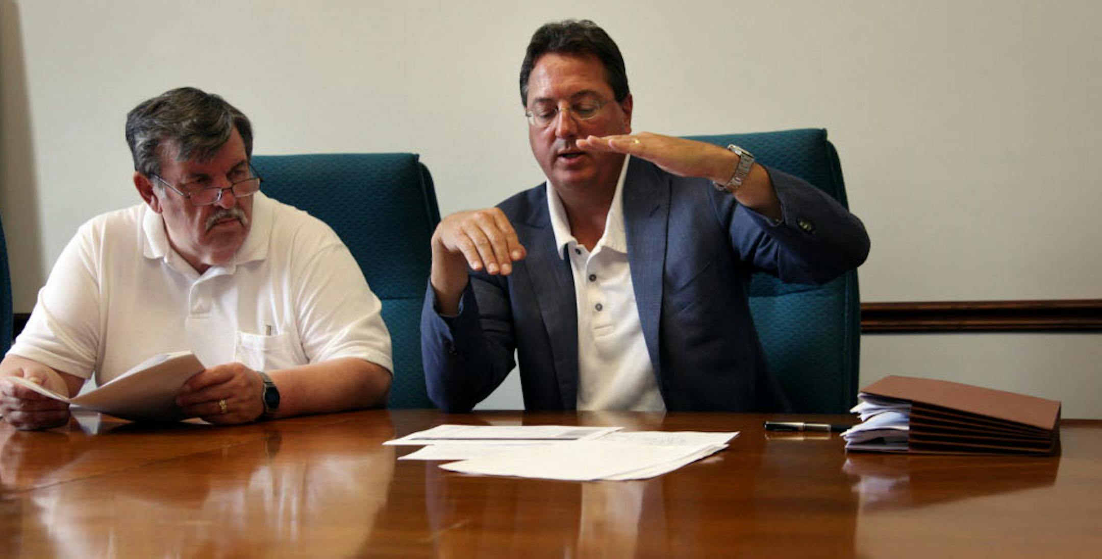 Ramsey County Commissioner Tony Bennett and Vikings Vice President Lester Bagley spoke to the media Monday about a funding proposal for the infrastructure around the proposed Arden Hills stadium.