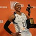 Lynx forward Maya Moore received the MVP trophy in August. She signed a contract extension Thursday.