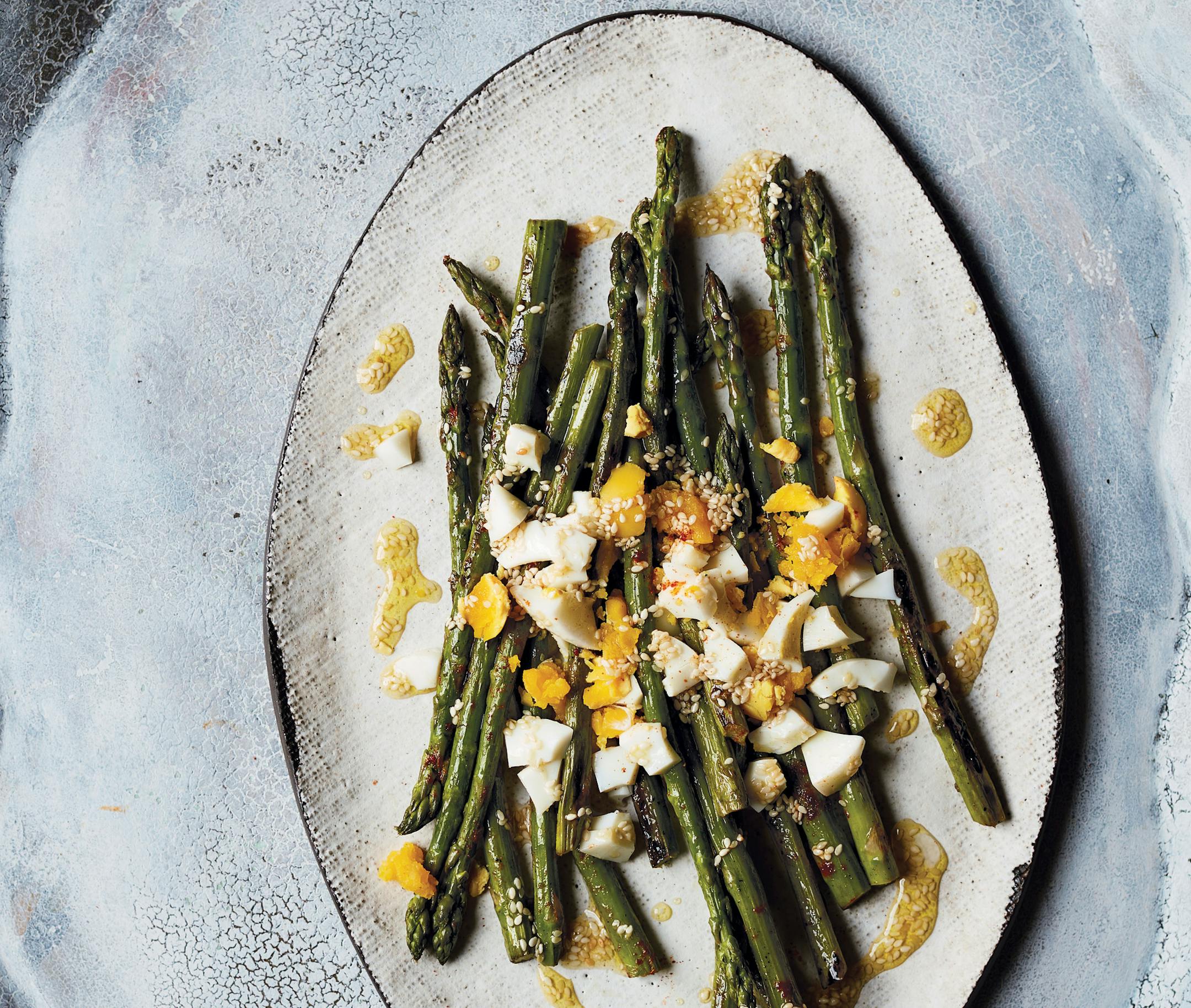 Roasted Asparagus Salad. Reprinted from The Home Cook. Copyright © 2017 by Alex Guarnaschelli. Photographs copyright © 2017 by Johnny Miller. Published by Clarkson Potter/Publishers, an imprint of Penguin Random House LLC.