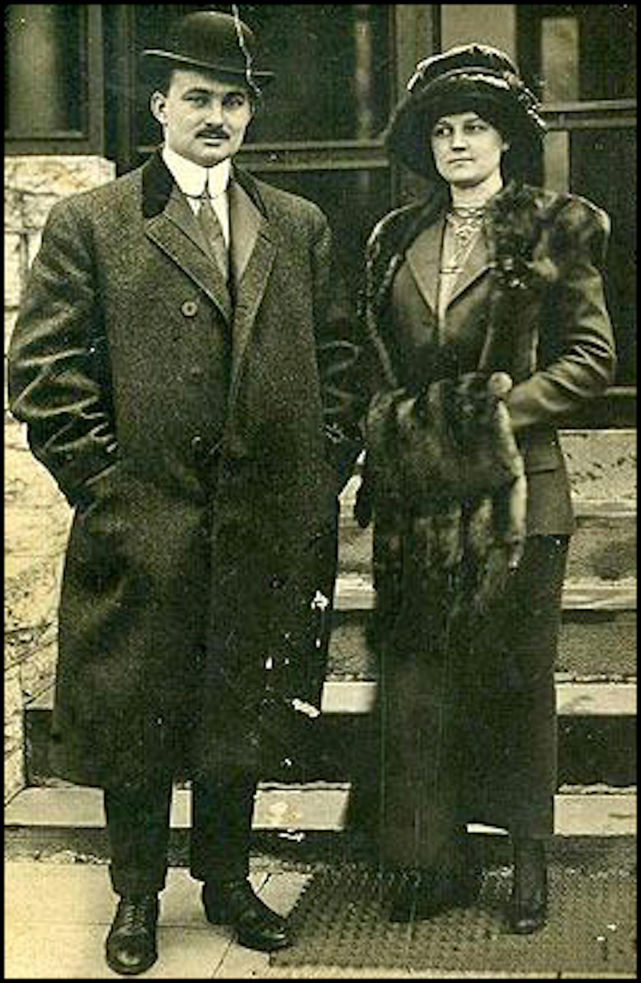 This extremely rare collection of photographs comes from the descendants of Titanic survivors John and Nelle Pillsbury Snyder. Philip Weiss Auctions was handling the collection's sale planned for Oct. 21, 2011. It's estimated to go for $50,000 to $75,000. This photo shows John Pillsbury Snyder and his wife Nelle, taken April 18, 1912, the day they disembarked from the ship Carpathia after surviving the sinking of the Titanic.
