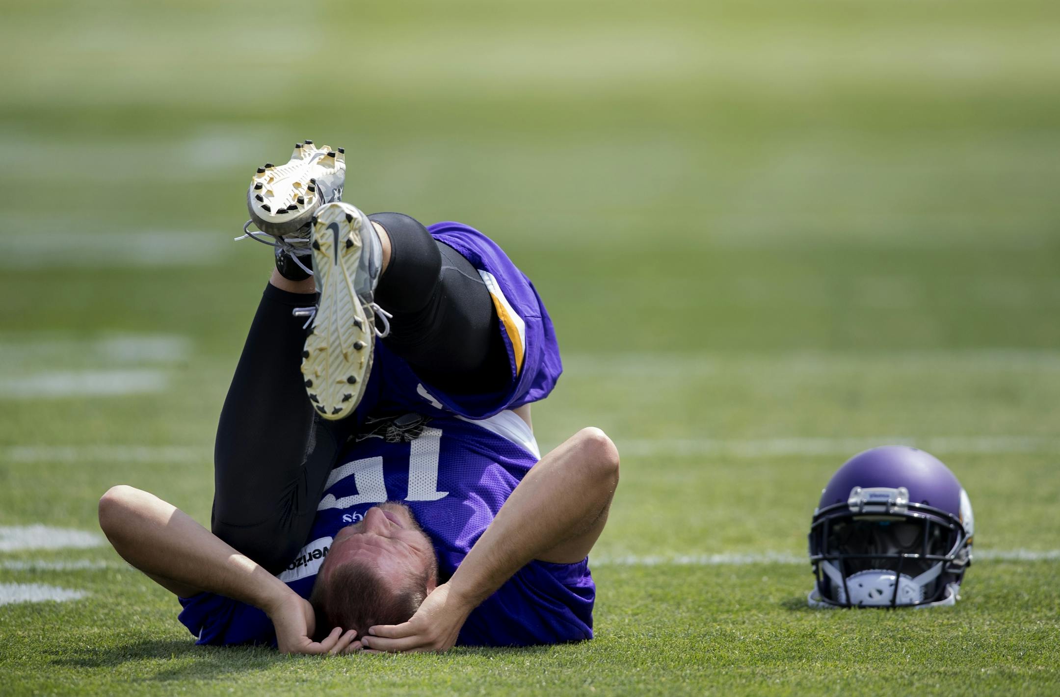 Minnesota Vikings Isaac Fruechte stretched out during the afternoon practice.