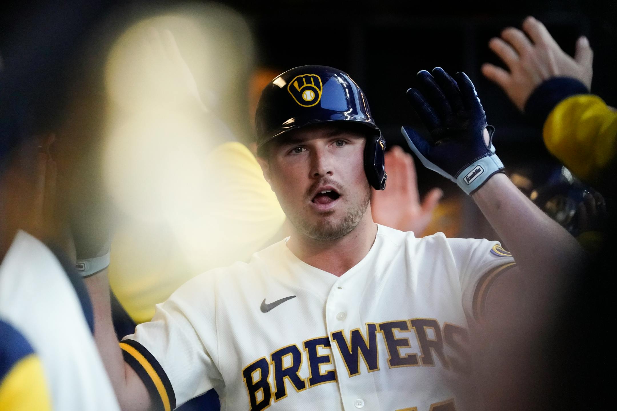 Hunter Renfroe is congratulated after hitting a three-run home run during the second inning against the Twins