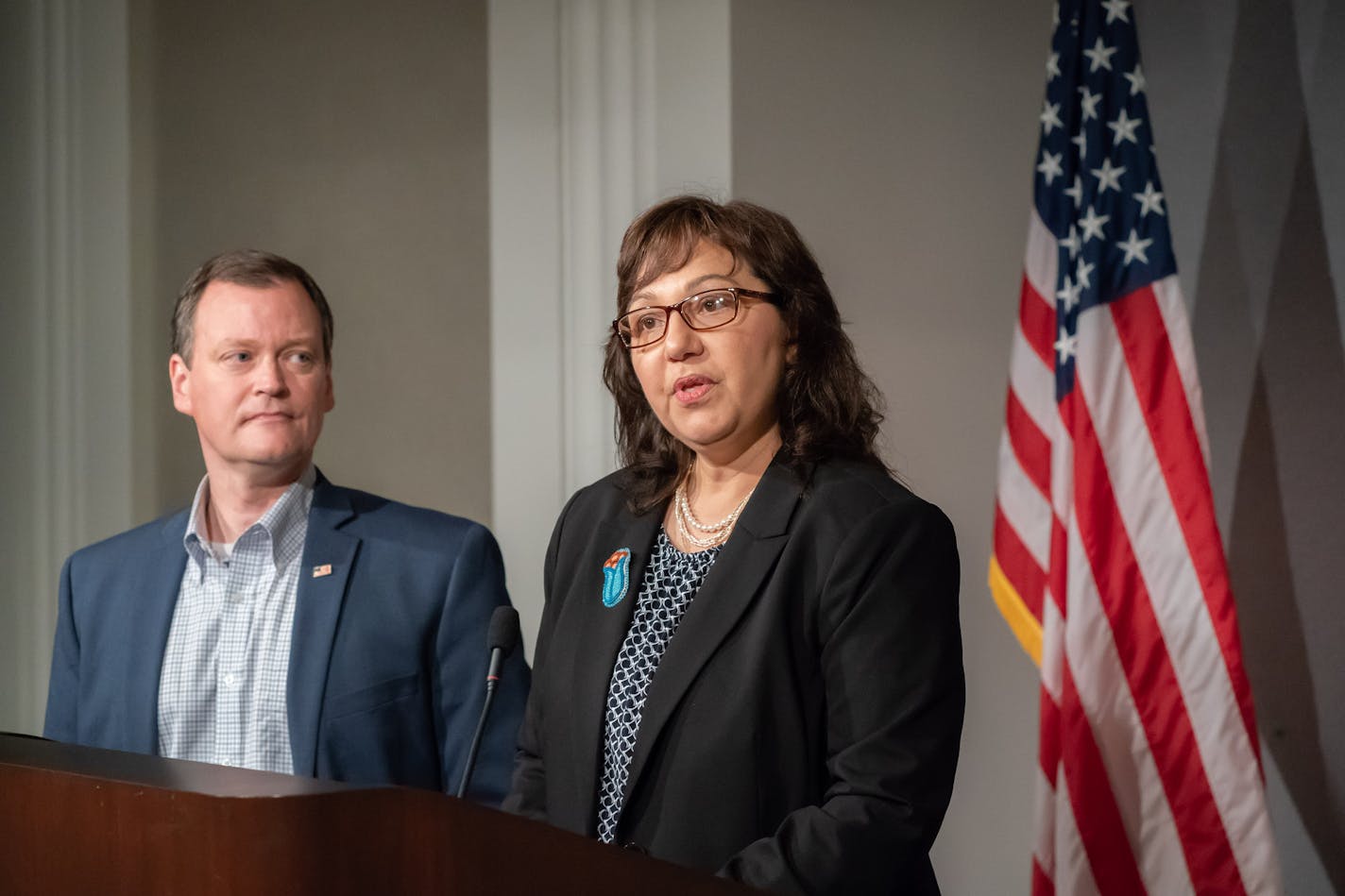 Republican candidate for Governor Jeff Johnson announced Donna Bergstrom as his Lt. Governor as his running mate Monday at a Capitol news conference. ] GLEN STUBBE &#xef; glen.stubbe@startribune.com Monday, May 14, 2018