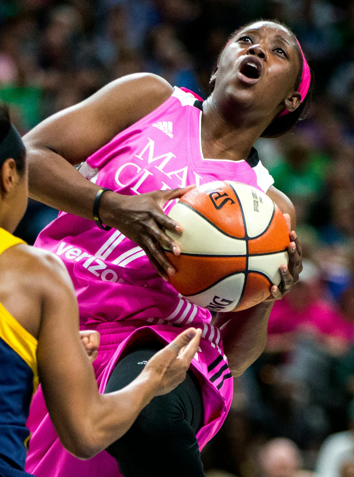 Minnesota Lynx guard Alexis Jones (12) looks to shoot against Indiana Fever&#x2019;s Briann January (20) during the first half on Friday, Aug. 18, 2017, at Xcel Energy Center. ] COURTNEY PEDROZA &#x2022; courtney.pedroza@startribune.com; Minnesota Lynx vs. Indiana Fever; St. Paul, MN; Friday, Aug. 18, 2017, at Xcel Energy Center.