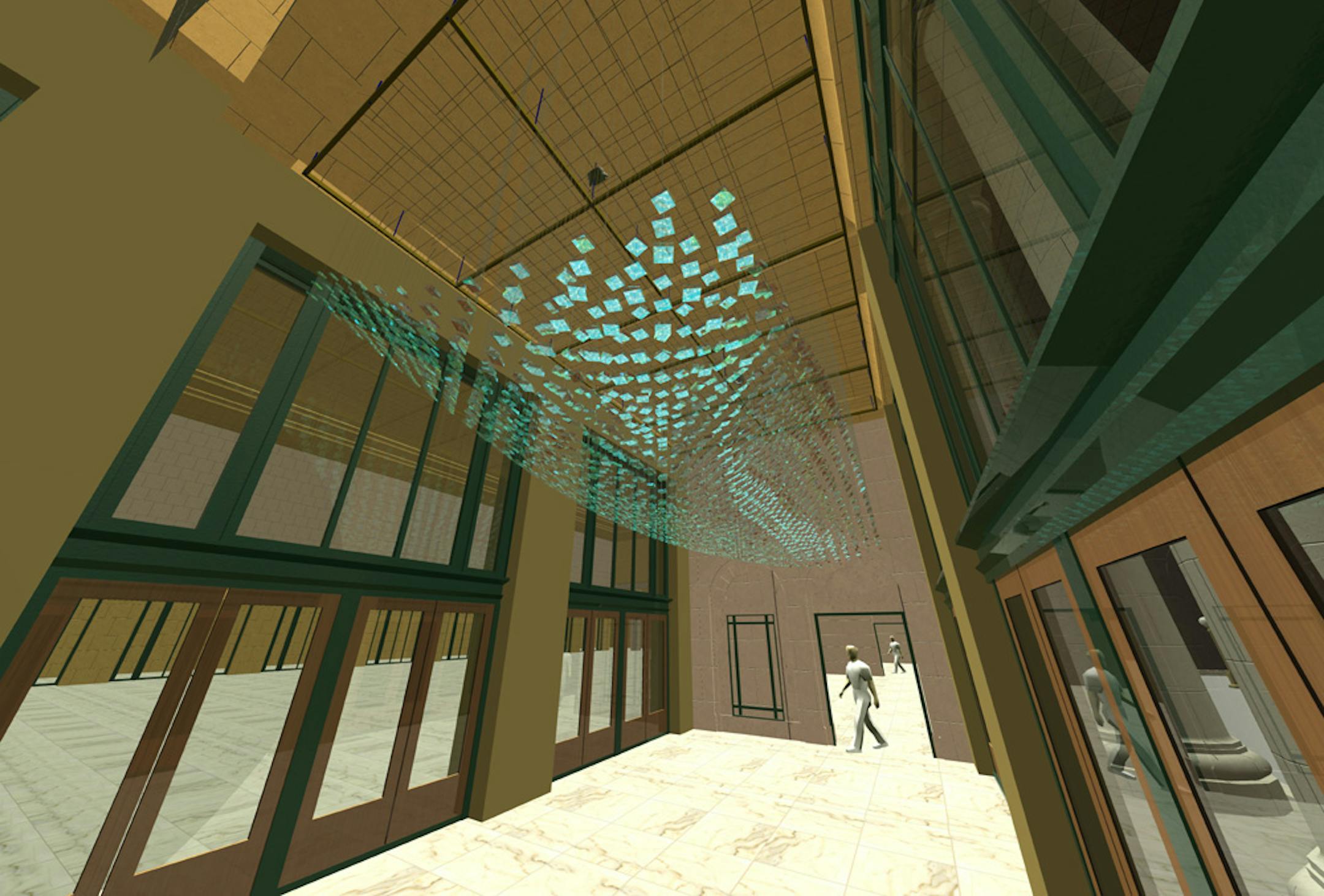 Philadelphia artist Ray King was given a $200,000 commission to create a glass art installation suspended from the ceiling in the Great Hall atrium of St. Paul's renovated Union Depot.