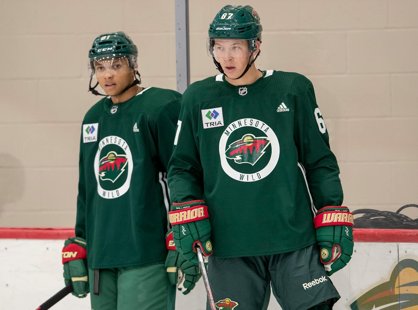 Marshall Warren (91) and Matthew Boldy (67) at Minnesota Wild Development Camp.