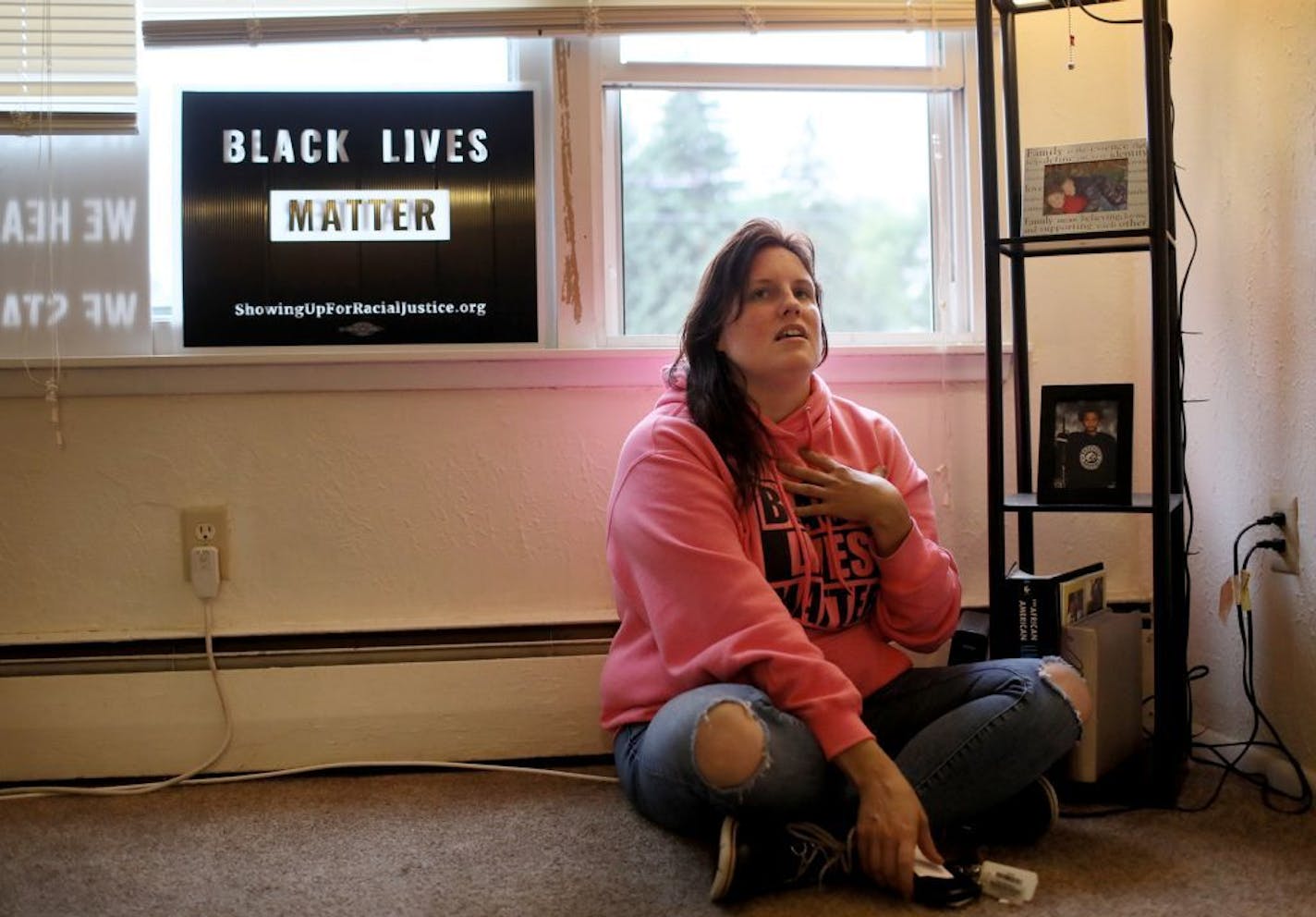 Jessica Kearns has been given 60 days to leave her apartment after a dispute with her landlord over putting up a black lives matter sign in her window. She plans to stay and fight the eviction, saying her landlord is retaliating against her for the sign. "My children are black so supporting a pro-black message should be well within my rights as a tenant," Kearns said. Black motorist Philando Castile was shot and killed by Falcon Heights police officer Jeronimo Yanez in 2016 during a routine traf