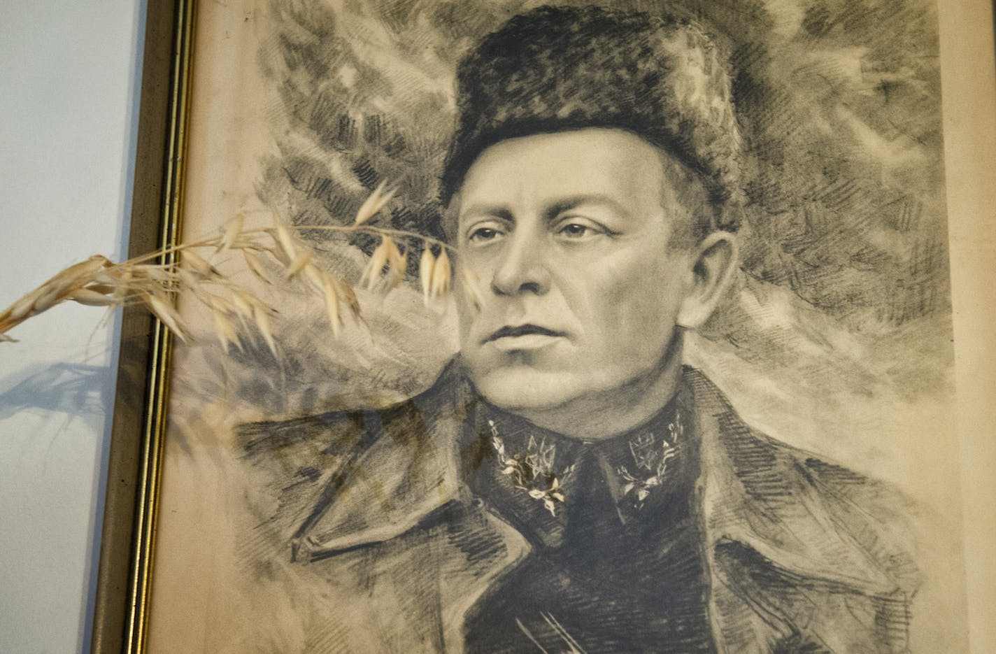 A charcoal drawing of Unrainian statesman Symon Petliura in Michael Karkoc's office. Andrij Karkoc defended his father 94-year-old Michael Karkoc against charges that he was a war criminal and committed atrocities working with the Nazi SS. Andrij showed items in his parents Minneapolis home to show his father's strong ties to the Ukrainian and to the U.S. Wednesday, July 10, 2013 ] GLEN STUBBE * gstubbe@startribune.com