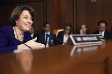 Sen. Amy Klobuchar, D-Minn., questions President Donald Trump's Supreme Court nominee, Brett Kavanaugh as he testifies before the Senate Judiciary Com