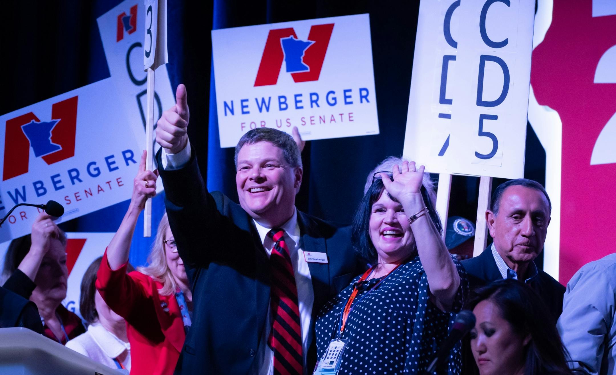 Rep. Jim Newberger expects to run against Senator Klobuchar. He appeared with his wife Michele after he poke at the Republican state convention in Duluth.