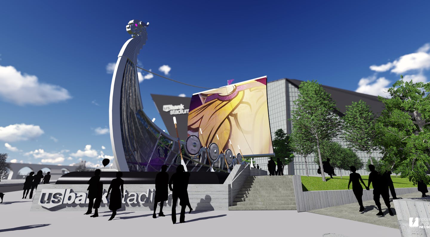 A rendition of the Vikings ship at the plaza. It will be made of steel, stone, concrete and wood.