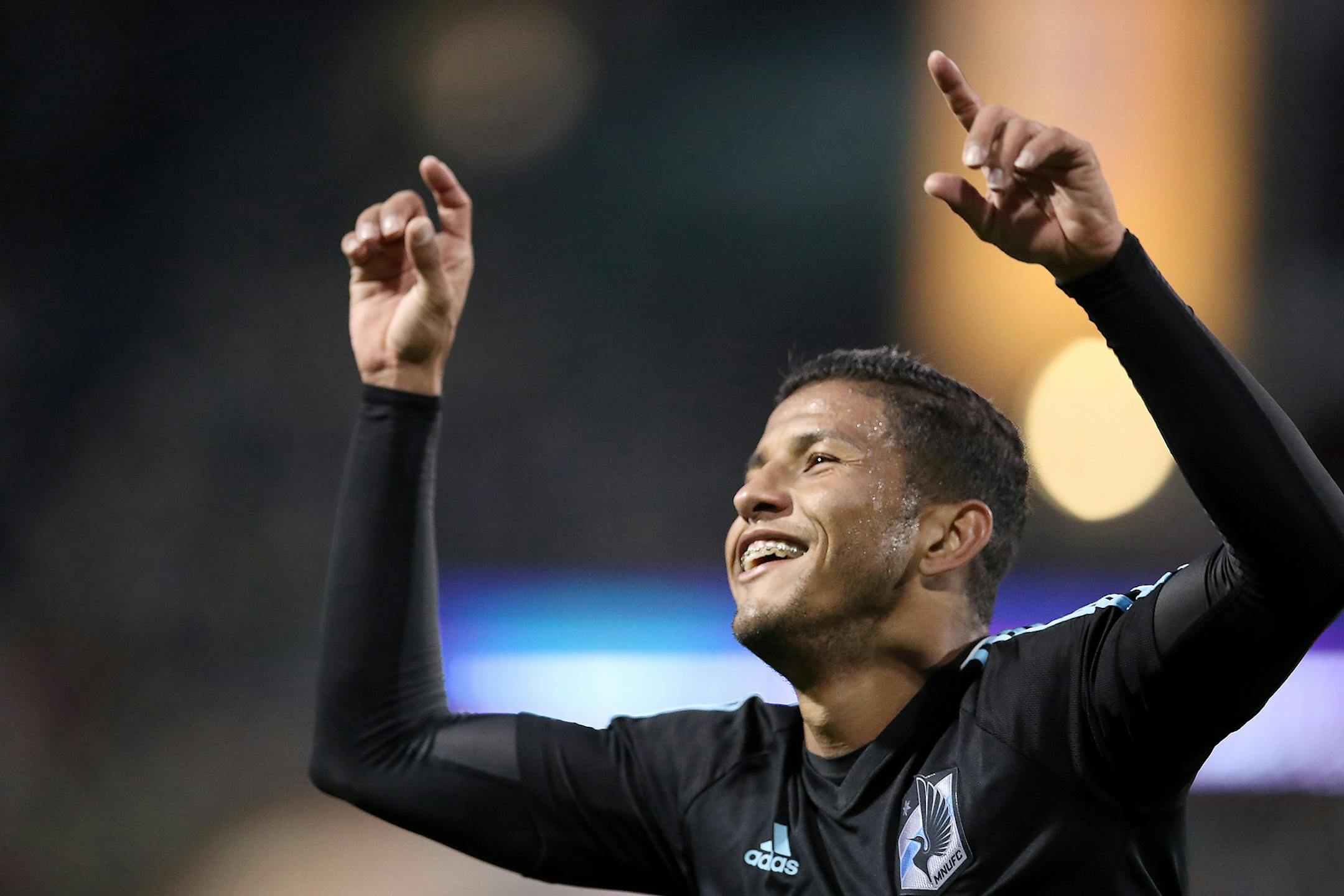 Minnesota United FC's Johan Venegas celebrated his goal in the first half against the Portland Timbers at Providence Park, Sunday, February 12, 2017 in Portland, OR. ] ELIZABETH FLORES &#xef; liz.flores@startribune.com
