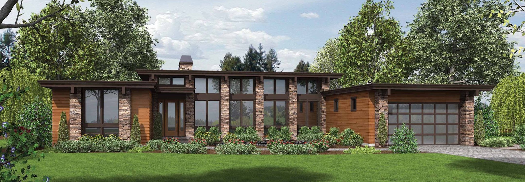 Home plan: Stylish, modern living all on one level.