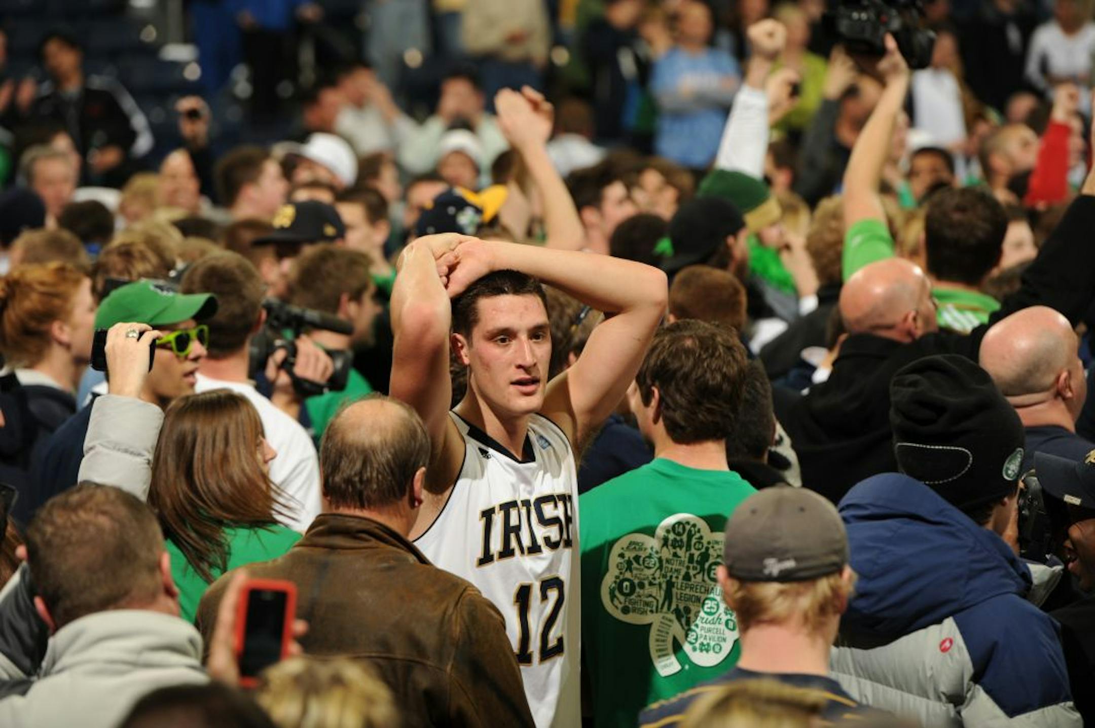 Notre Dame guard Alex Dragicevich celebrates following Notre Dame's 67-58 victory over Syracuse in January.