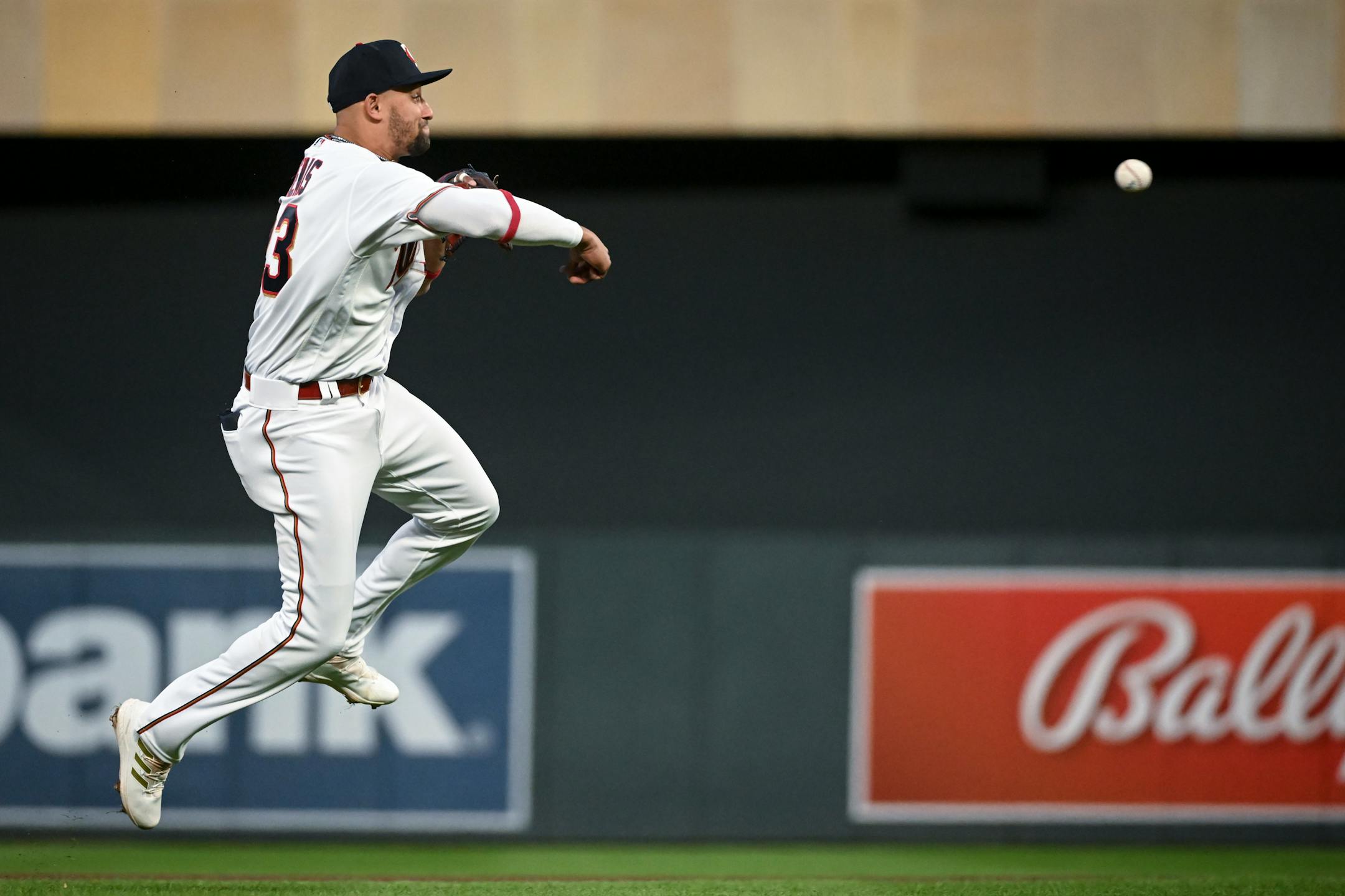Minnesota Twins shortstop Royce Lewis (23) throws Oakland Athletics shortstop Elvis Andrus (17) out at first in the top of the fifth inning.