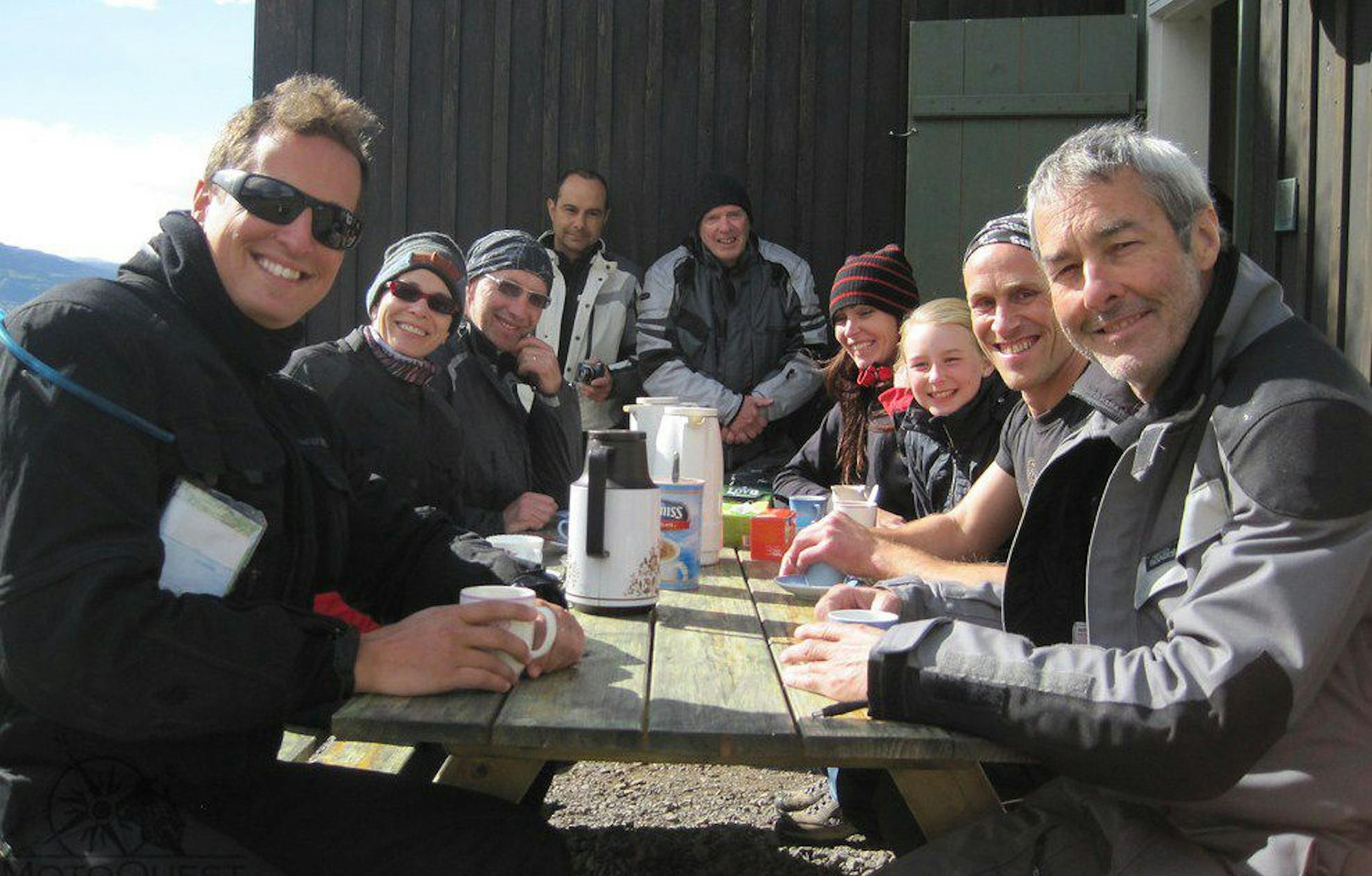 Author and his �extended family� enjoy a break on a rare sunny day in Iceland. Left to right: Ben, Orna, Ernesto, Armando, Jerry, Soffia, R�sa, Toggi, and John. �