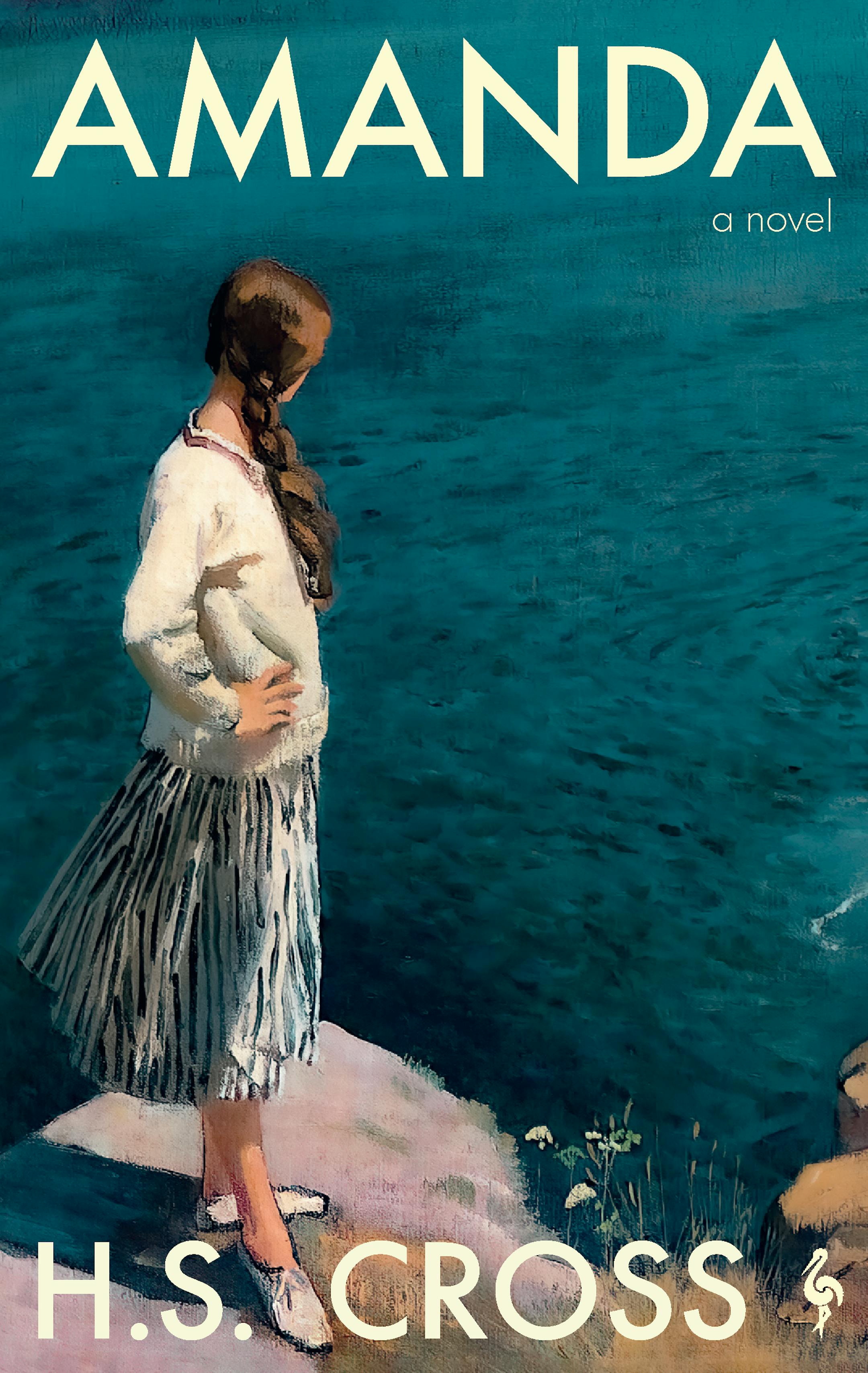 cover of Amanda is a painting of a young woman on a cliff, overlooking a sea
