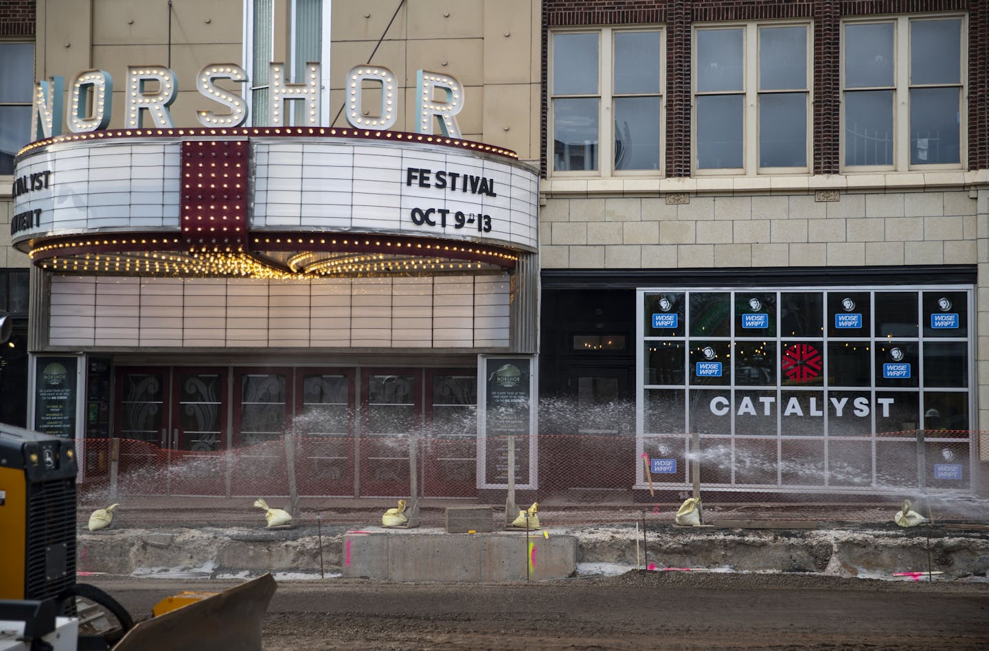 Advertisements for the Catalyst Film Festival were plastered on the outside of the NorShore theater in downtown Duluth last week. ORG XMIT: MIN1910081727111026