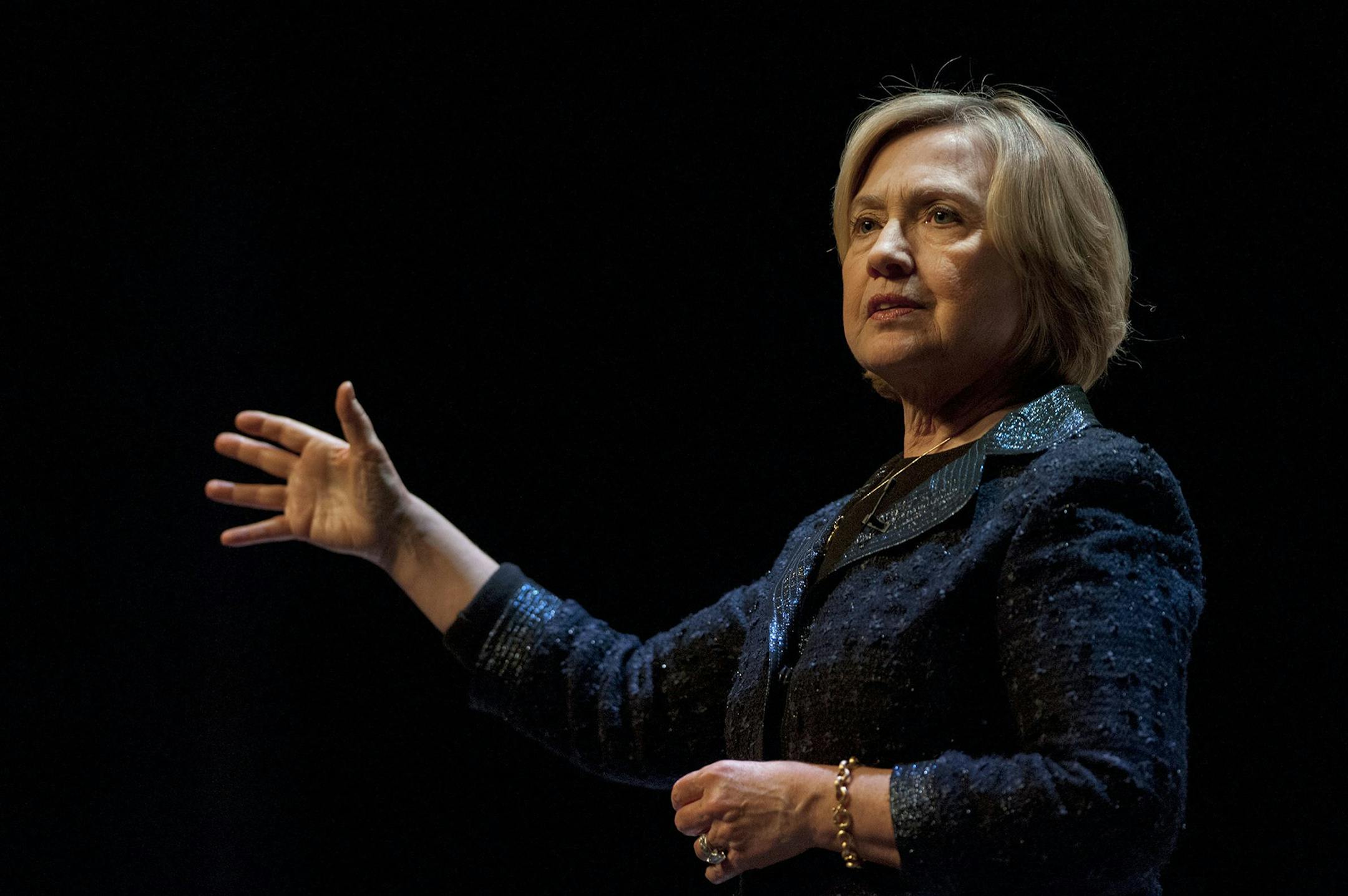 Former U.S. Secretary of State Hillary Rodham Clinton speaks to a crowd in Saskatoon, Saskatchewan on Wednesday, Jan. 21, 2015. (AP Photo/The Canadian Press, Liam Richards) ORG XMIT: MIN2015030313095689
